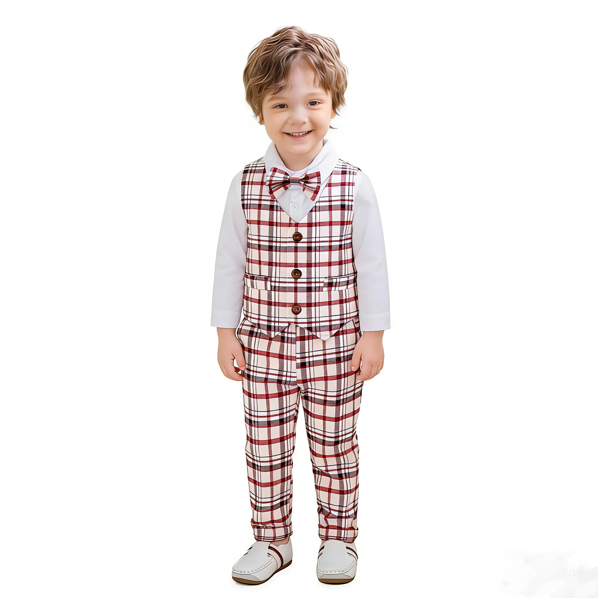 Baby Boys' 4-Piece Vest Set with Dress Shirt, Vest, Pants, and Tie