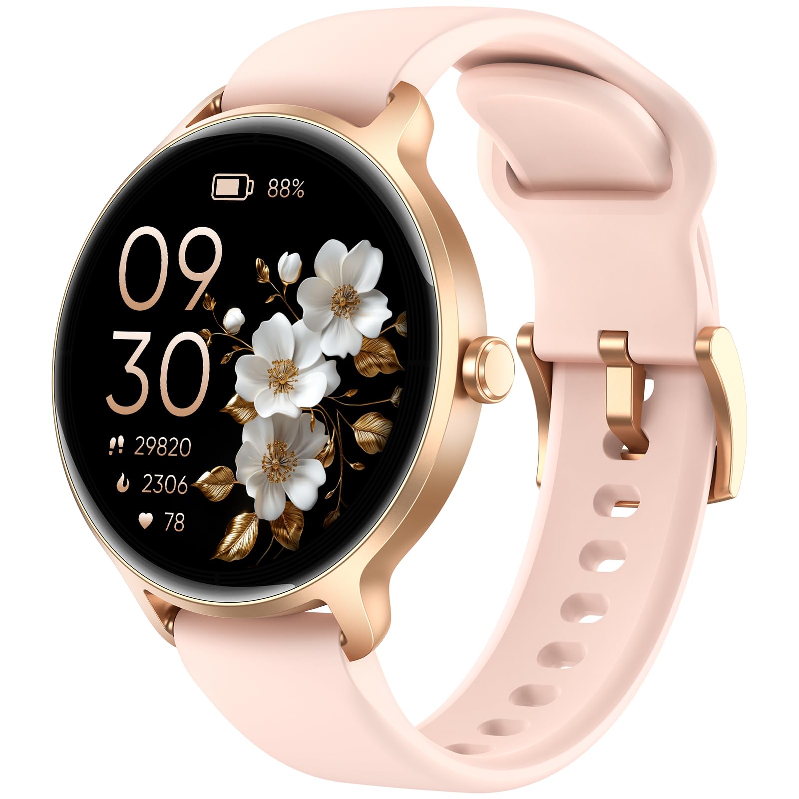 Smartwatch Damen Rund, 1.27" AMOLED Smart Watch mit Telefonfunktion, Fitnessuhr mit Pulsuhr Schlafmonitor Schrittzähler, 120+ Sportmodi Sportuhr IP68 Wasserdicht, Uhren Damen für Samsung iOS Android