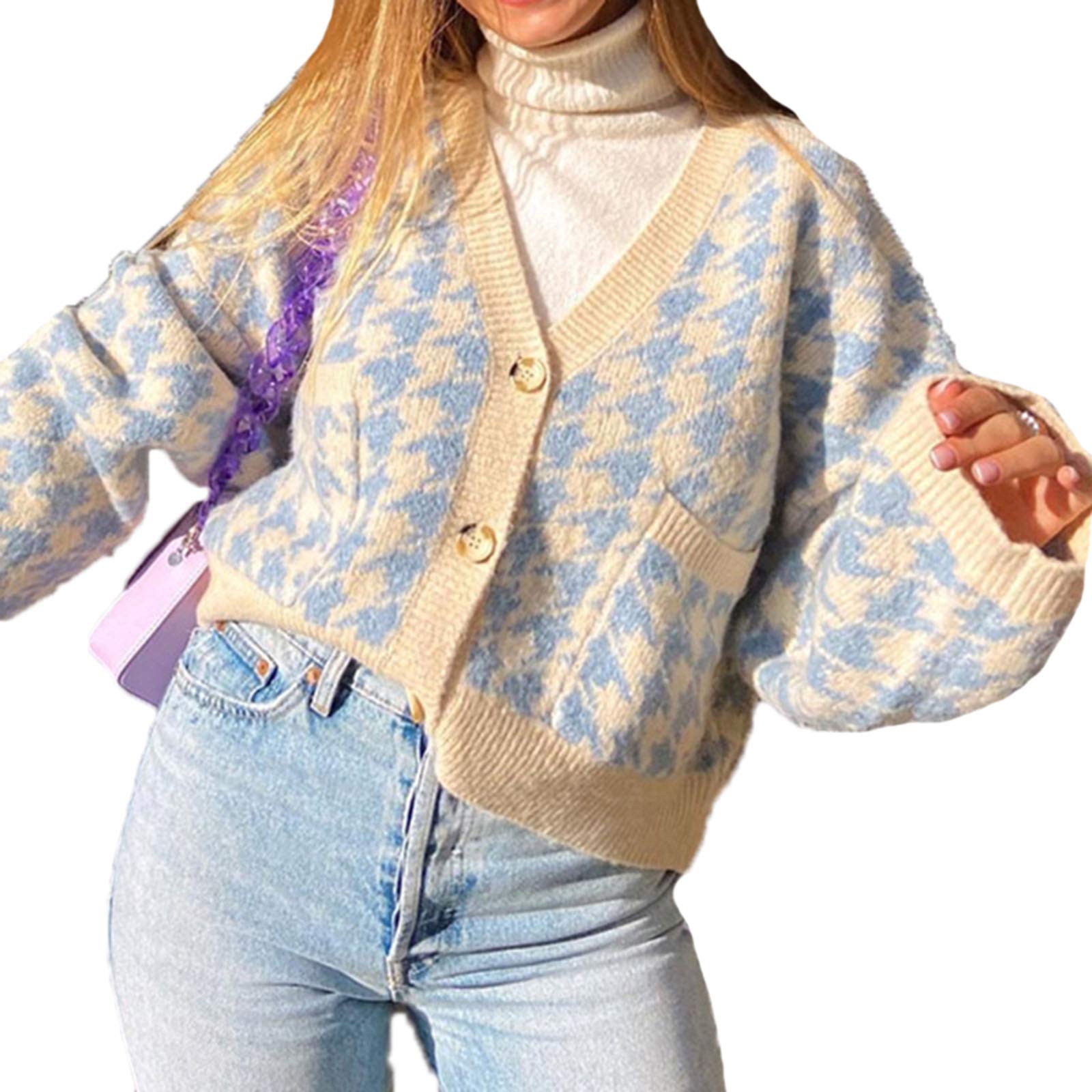 Cardigan Donna A Rombi Preppy Sumleno - Oversize Maniche Lunghe, Maglia Morbida, Stile Y2K Autunno/Inverno - 2