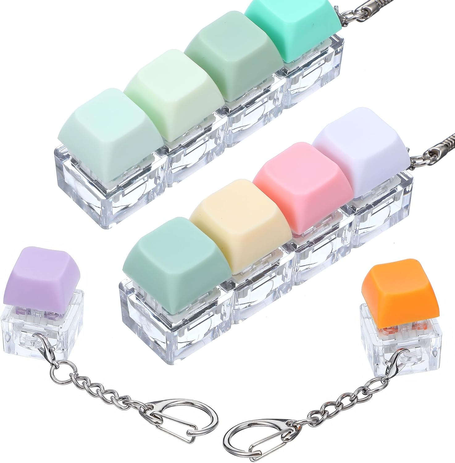 Ptwola 4 Pcs Keyboard Fidget Toy Fidget Clicker Keyboard Portable Button Fidgets Gifts 4-in-1 Keyboards Fidgets Keychain Linear and Separate Keyboards Keychain for Adults Men Women