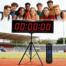 Digital Wall Clock, 1.5in Double-Sided Clock Timer with Tripod/Remote Control, 6 Major Function Modes, 3 Installation Methods, for Running Events, Sports Race