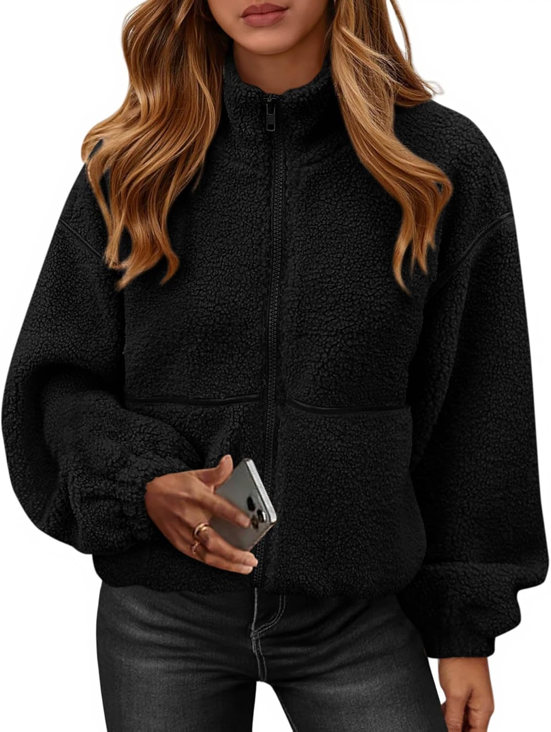 KIRUNDO Fleece Jacket Women Sherpa Oversized Zip Up Fall Jackets Winter Coats Faux Fur Warm Outwear 2025 Fashion Clothing
