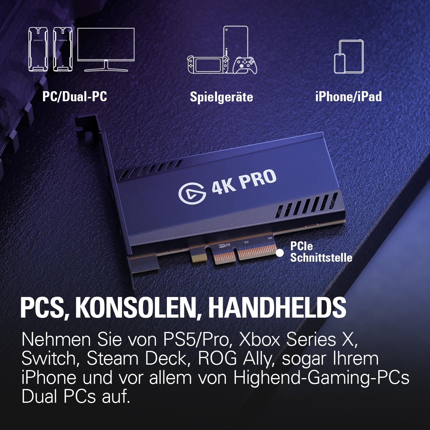 Elgato 4K Pro, Interne Capture-Karte: 8K60-Passthrough|4K60 HDR10 mit ultraniedriger Latenz auf PS5|Pro, Xbox Series X|S, Nintendo Switch 2, OBS und mehr, Streaming, kompatibel PC und Dual-PC-Setups