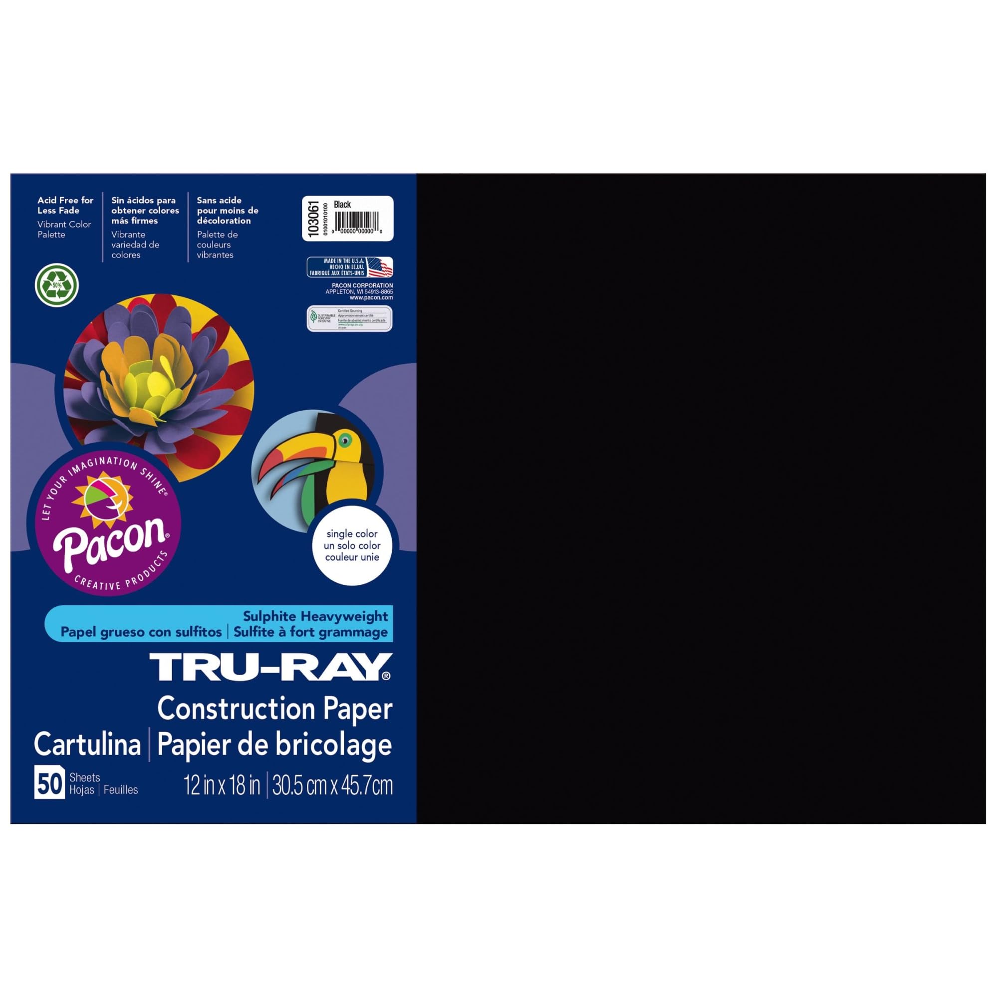 Papier de construction recyclé Tru-Ray, 12" x 18", noir (PAC103061) Catégorie: Papier d'art et de dessin