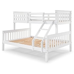 Buyqualia - Litera de Madera Blanca 150x204x147 cm | Cama Matrimonial e Individual (135x190 Abajo y 90x190 Arriba) | Estructura Robusta con Escalera y Baranda de Seguridad