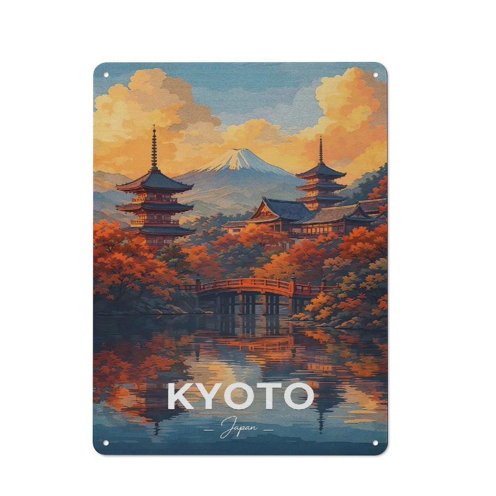 Junmoney Style-13 Retro Metal Wall Plaque 40X30cm Featuring Kyoto Japan Autumn Landscape, Room Wall Plaque For Hallway, Home Bar, Garage Or Study