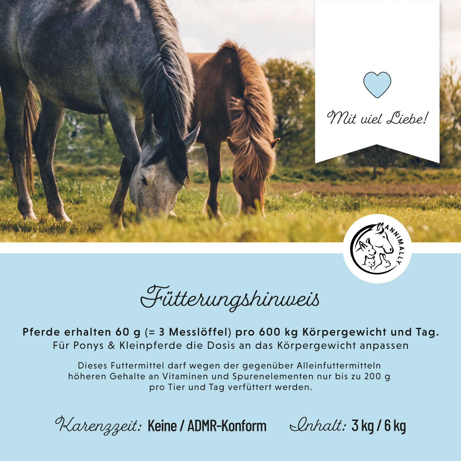 Mineralfutter Pferde organisch getreidefrei 3 kg - getreidefreies Ergänzungs Pferdefutter mit Vitaminen, Mineralstoffen und Spurenelementen, wie Zink, Selen, Omega 3 und Jod (3 kg Eimer)