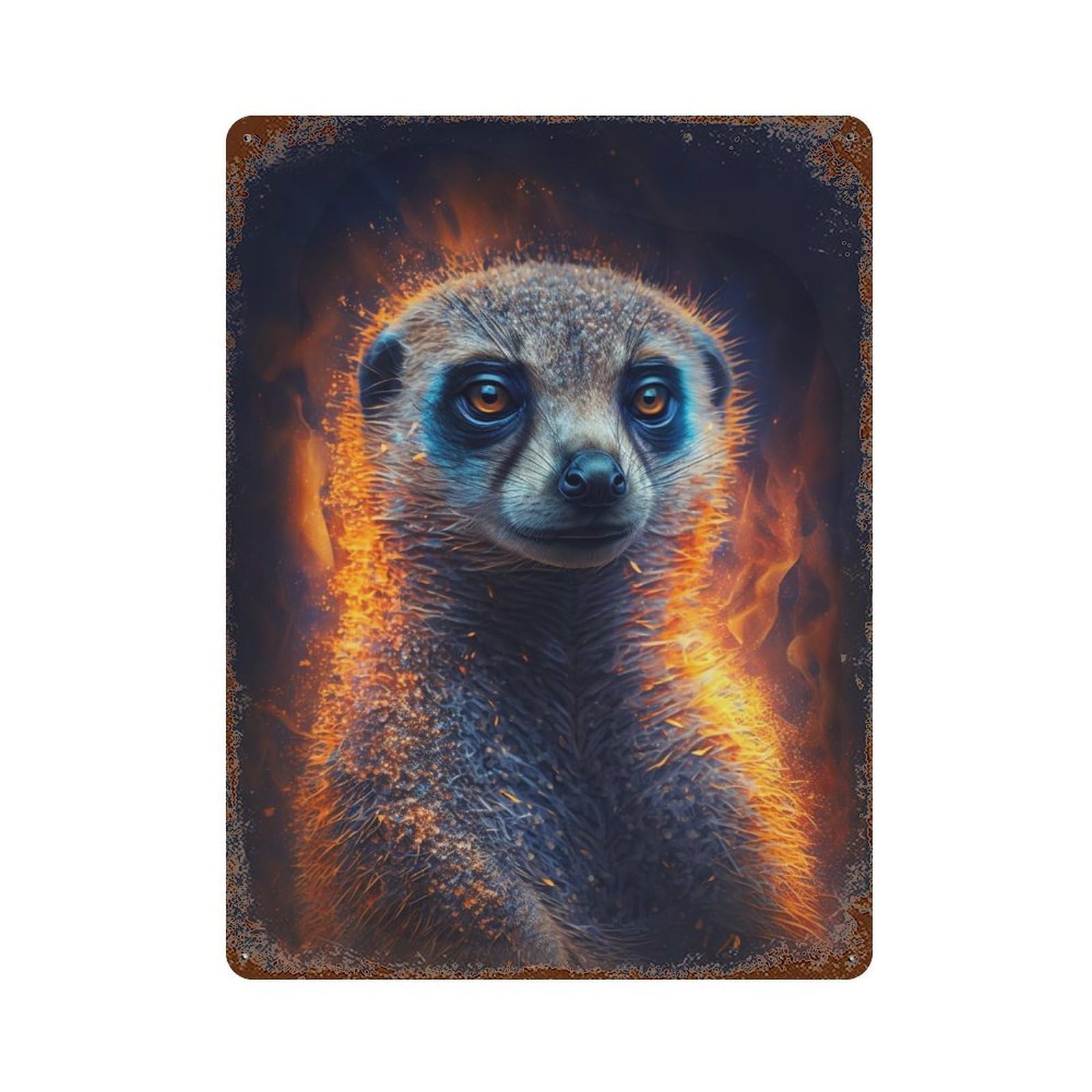 Flaming Meerkat Adventure -1 Vintage Metal Tin Sign 15.7"x11.8", Rustic Home Decor for Garage, Bar And Workshop Decor