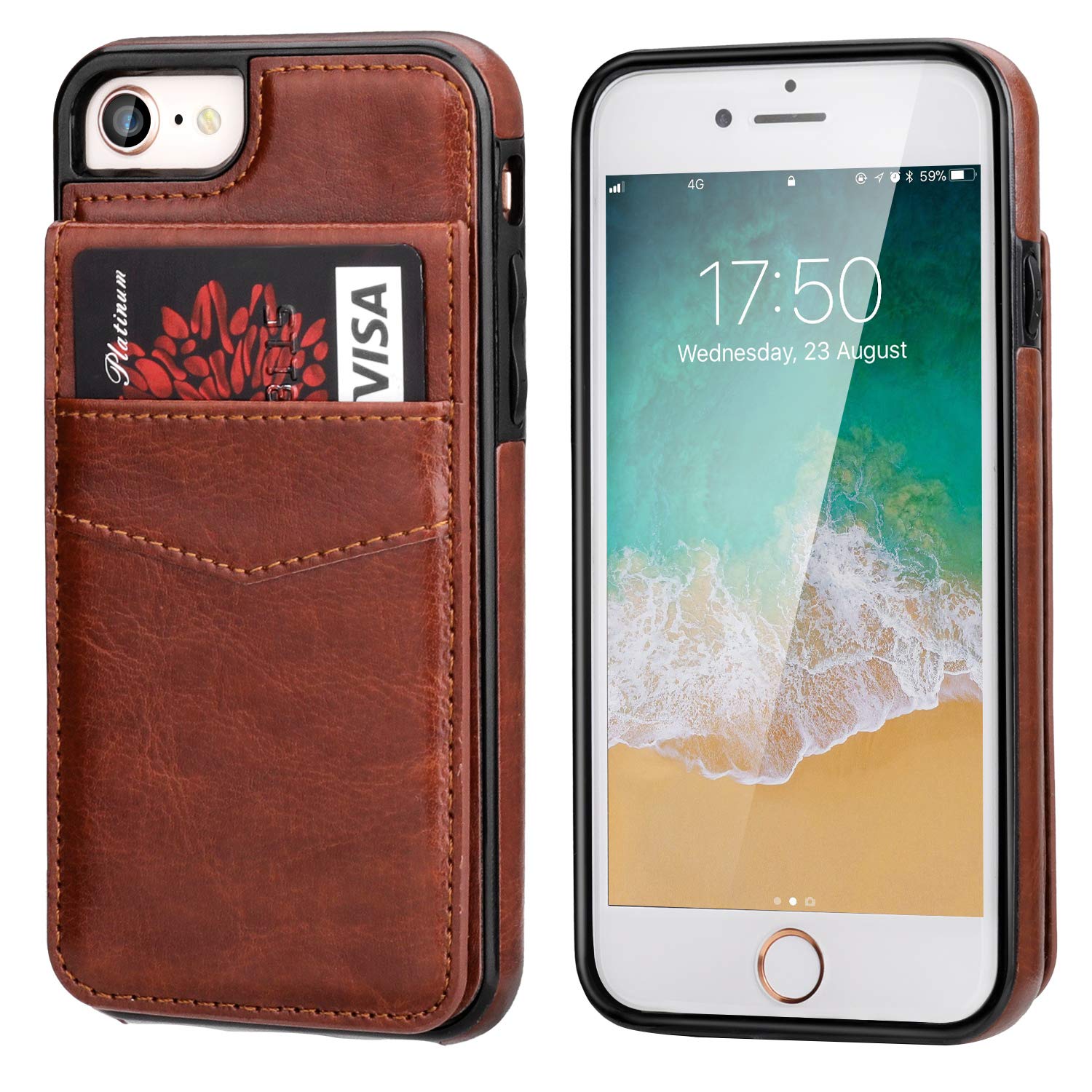 Custodia In Pelle A Portafoglio Per IPhone 7 E 8: Cover Magnetica Con Porta Carte E Funzione Cavalletto - Disegno Farfalle