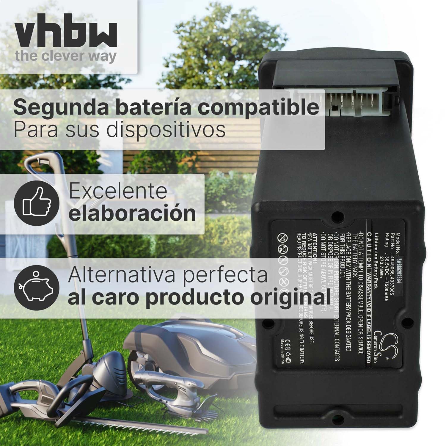 vhbw Batería Recargable Compatible con Wolf Garten Power 37, 40 cortacésped, Robot cortacésped (7500 mAh, 36.5 V, Li-Ion)
