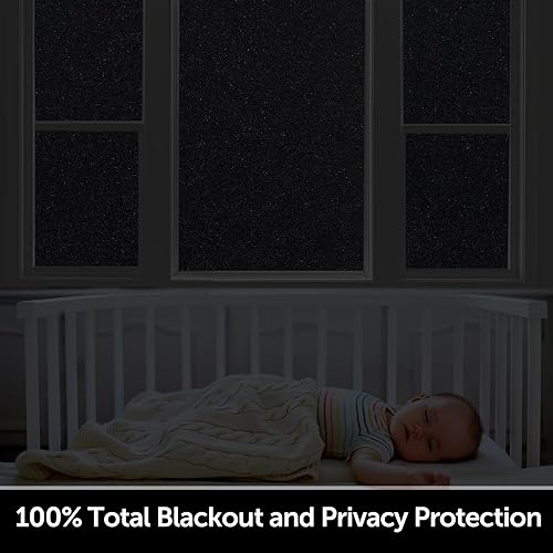 Miniatura 5 de HIDBEA Película de privacidad de ventana opaca total de seda, 100% bloqueo de luz, para oscurecer la habitación, adhesivos estáticos con líneas de