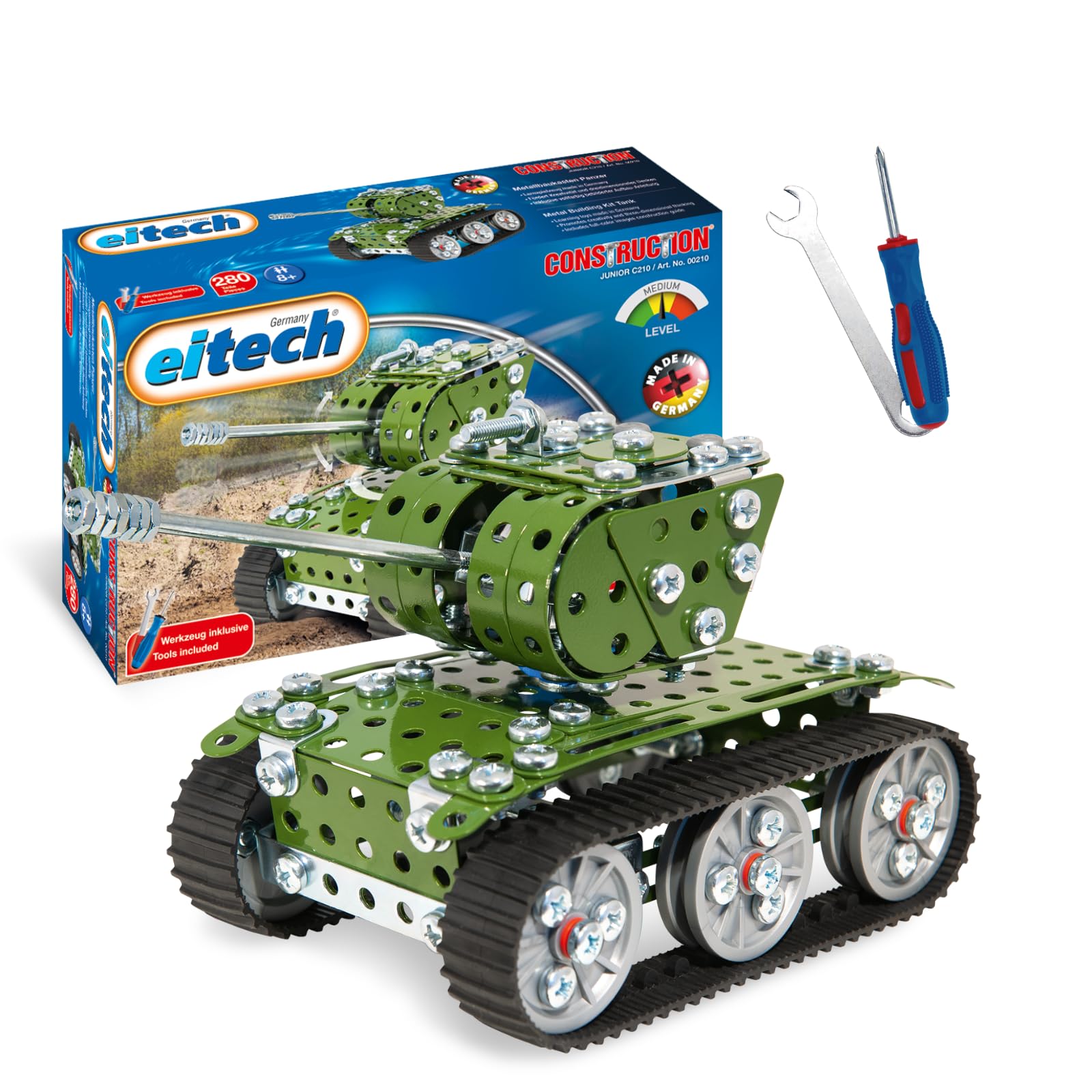 Eitech Panzer grün - Metallbaukasten 00210, armeegrün, 280 Bauteile | Stabilbaukasten, Modellbausatz Kinder, Geschenk Mädchen Junge ab 8 9 10 Jahre, Motorikspielzeug, Konstruktionsspielzeug