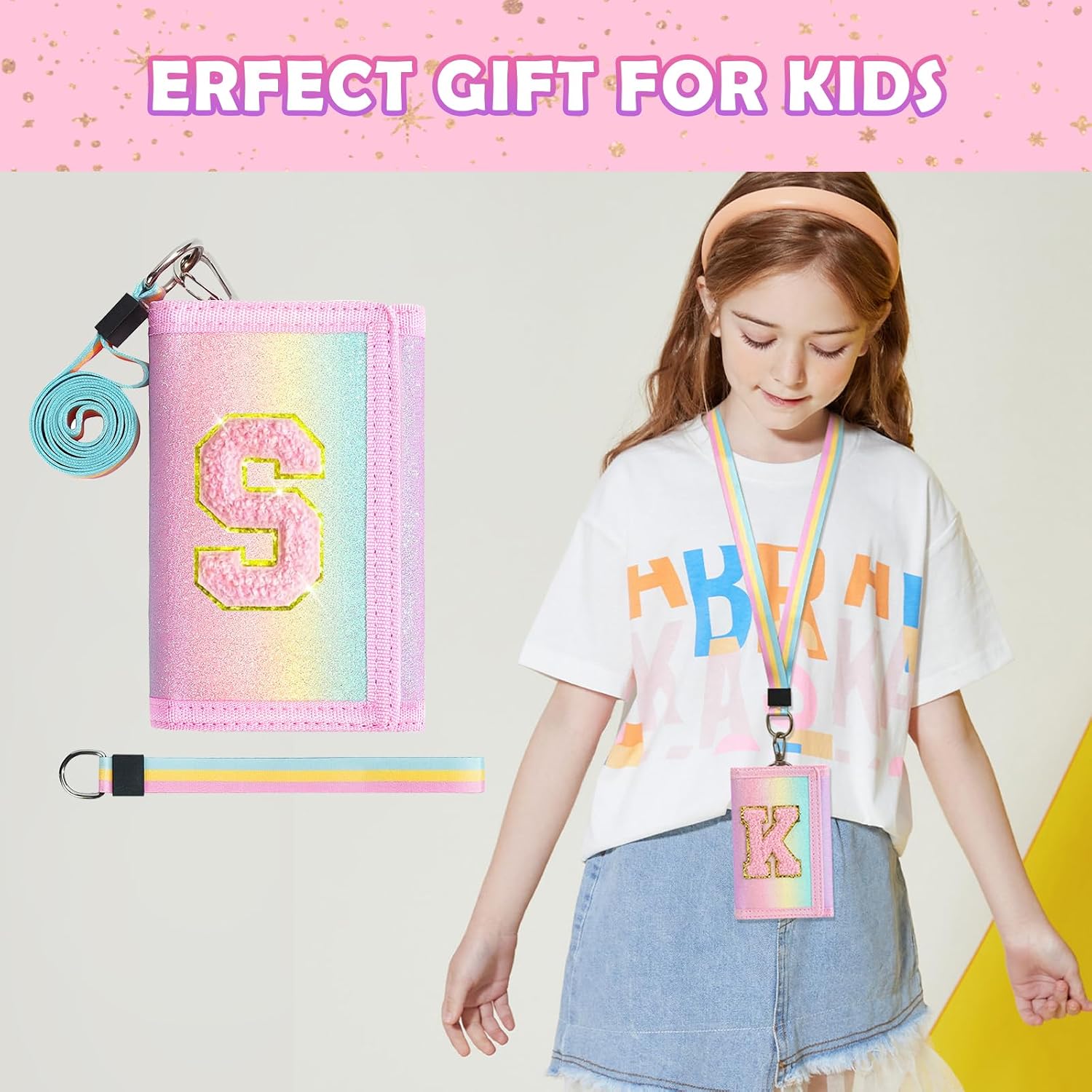 Girls Wallet for Kids Initial Pink Wallets, Christmas Stocking Stuffers Birthday Gifts Ideas for 6 7 8 9 10 11 12 Year Old Teen Girl, Sparkly Cute Toddler Purse Valentines Gift Trendy Stuff, Letter S