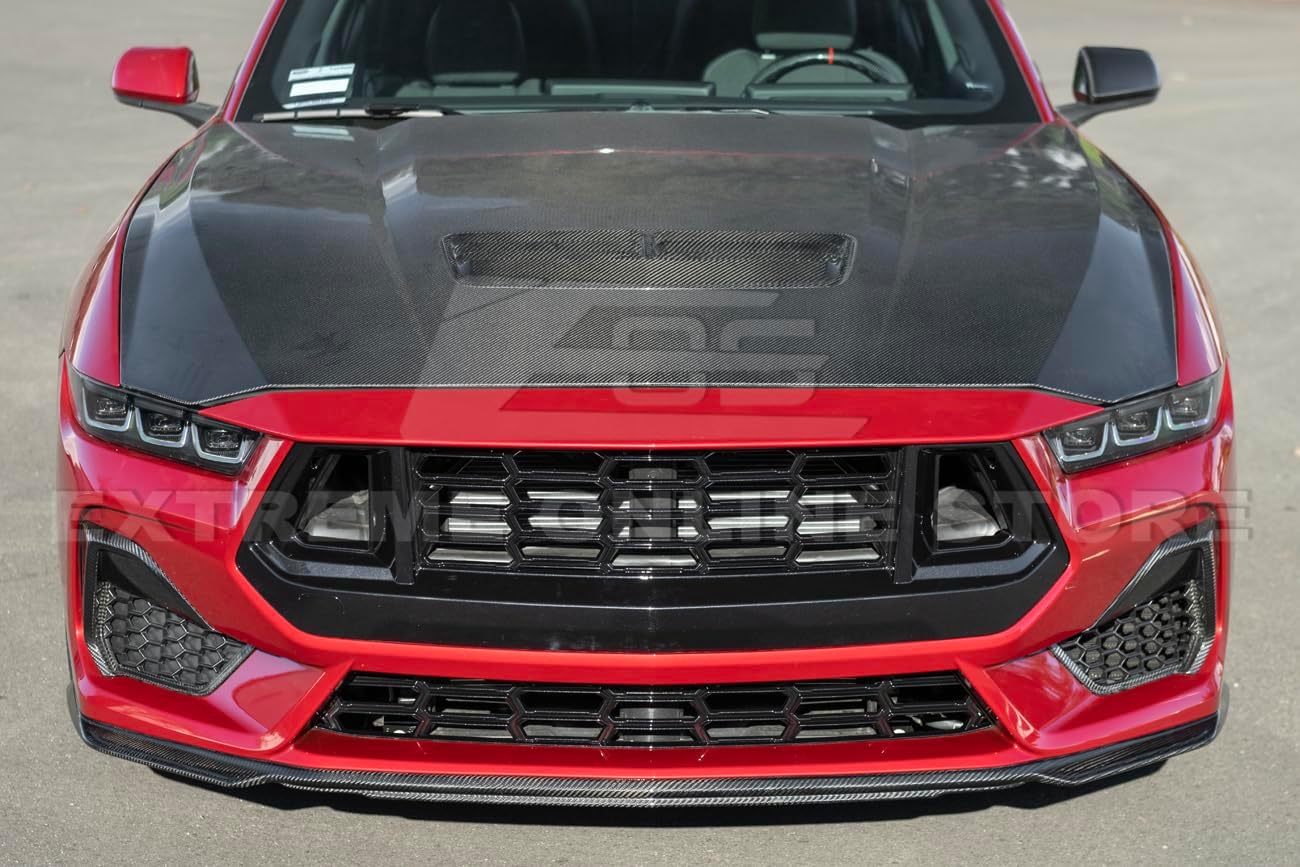 Replacement For 2024-Present Ford S650 Mustang EcoBoost & GT Models | Dark Horse Style ABS Plastic - Painted Glossy Black Replacement Front Upper & Lower Grille Insert Cover
