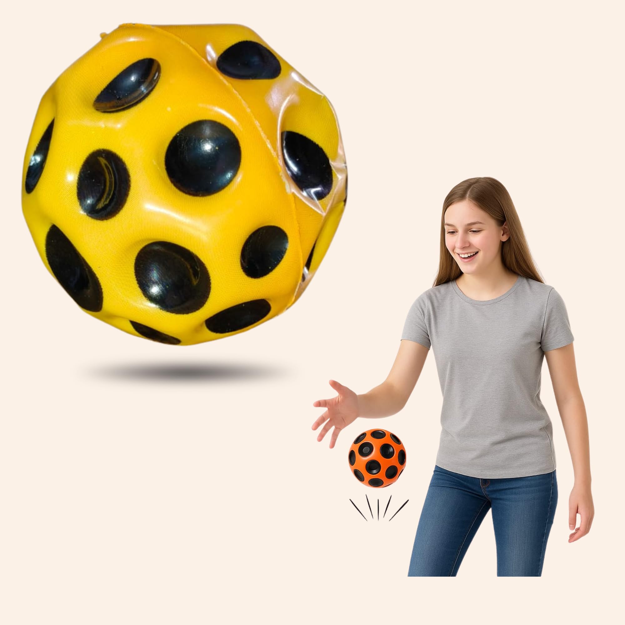 Pack of 10 – High Bouncing Moon Ball - Space Ball with Craters for Indoor & Outdoor Play, Easy Grip Sensory Toy for Hand-Eye Coordination & Stress Relief for Kids, Adults & Pets (Random Colors)