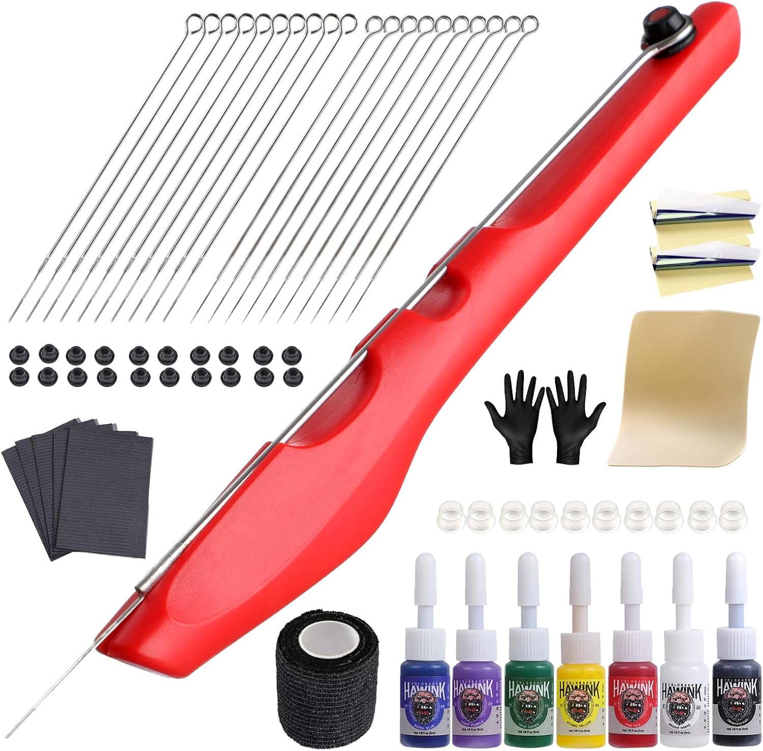 HAWINK Hand Poke a Stick zestaw do tatuażu DIY zestaw narzędzi do tatuażu z 7 atramentem 20 szt. igieł GK-HW803TN01-1 GK-HW803TN01-2