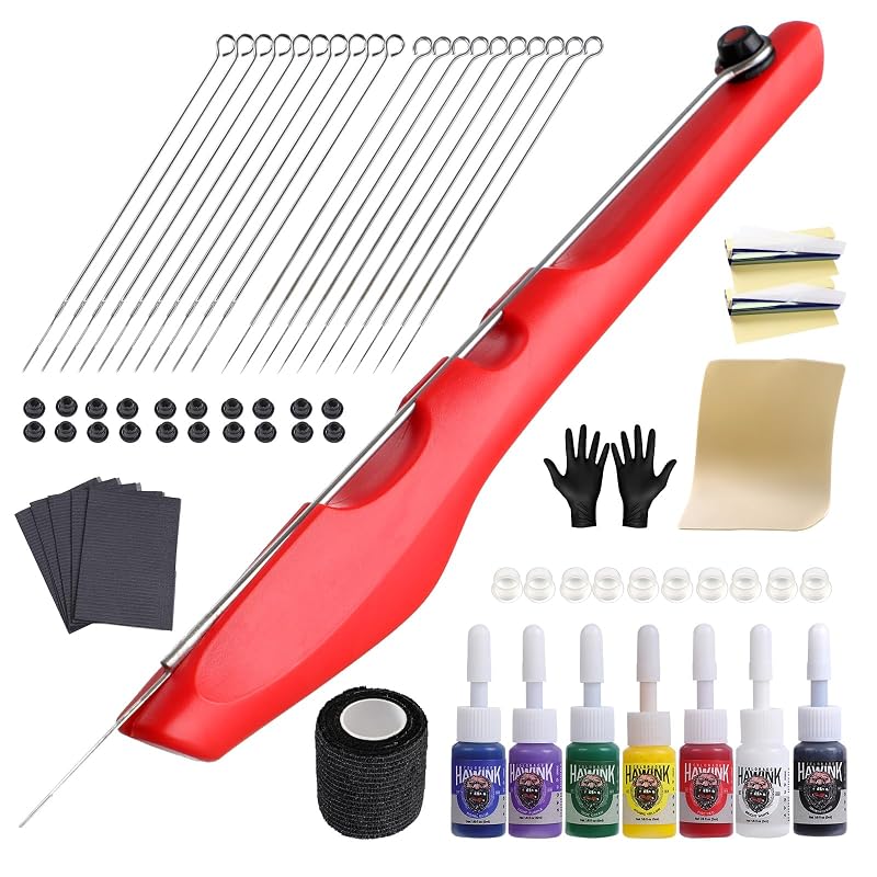 Kit manual para tatuagem HAWINK GK-HW803TN01-2 com 7 tintas e 20 agulhas