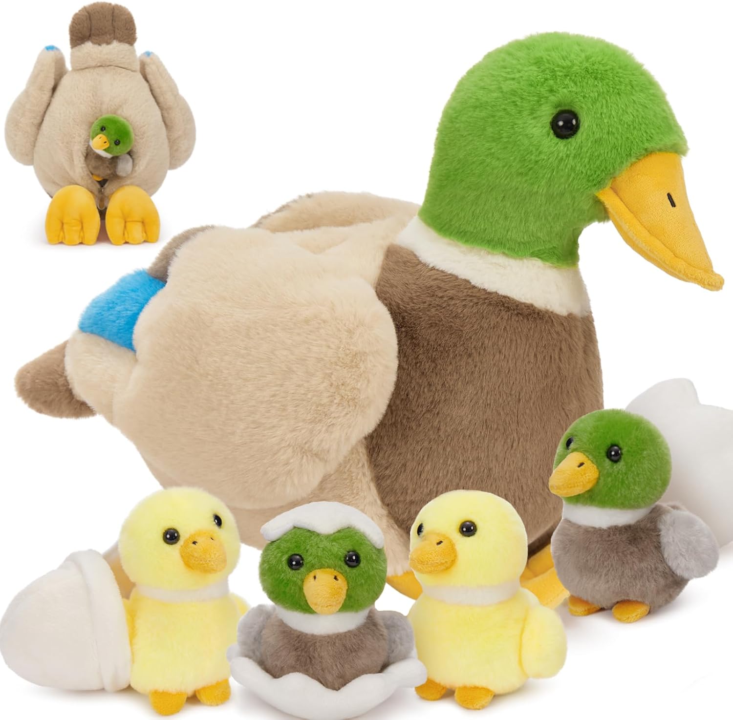 MaoGoLan 6Pcs Plush Duck Toys 16'' Mallard Mom with 4 Ducklings & Eggs Inside - Duck Stuffed Animals Bulk for Girls Valentines Gifts Party Favors Decorations Christmas Birthday