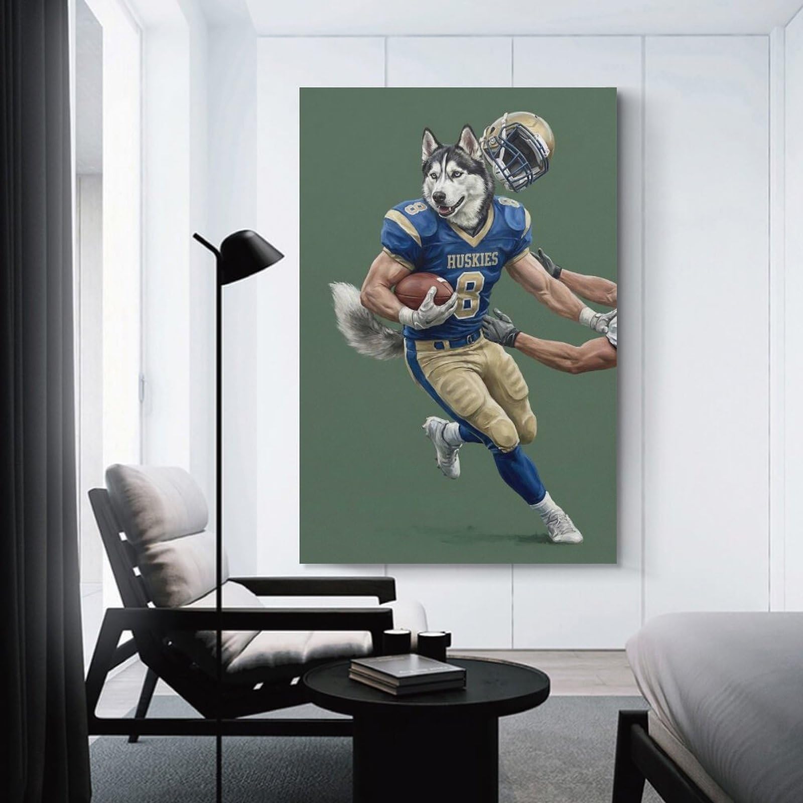 Junmoney Husky Football Player Wall Art Print 16x24inch(40x60cm), for Living Room, Bedroom Or Home Office, Thoughtful Wall Decor for Art Lovers