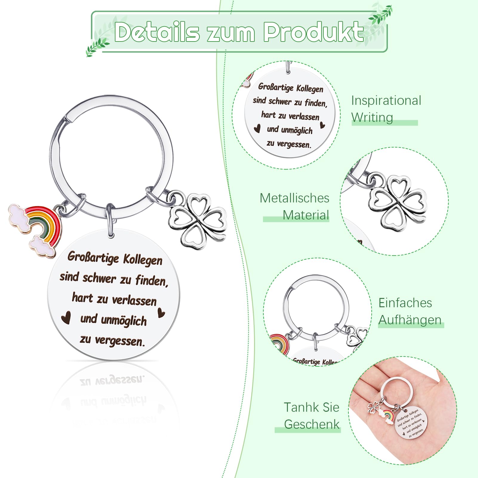 Abschiedsgeschenk-Set Für Kollegen – 8 Schlüsselanhänger, 8 Dankeskarten & 8 Umschläge, Edelstahl-Anhänger Mit Glückssymbolen