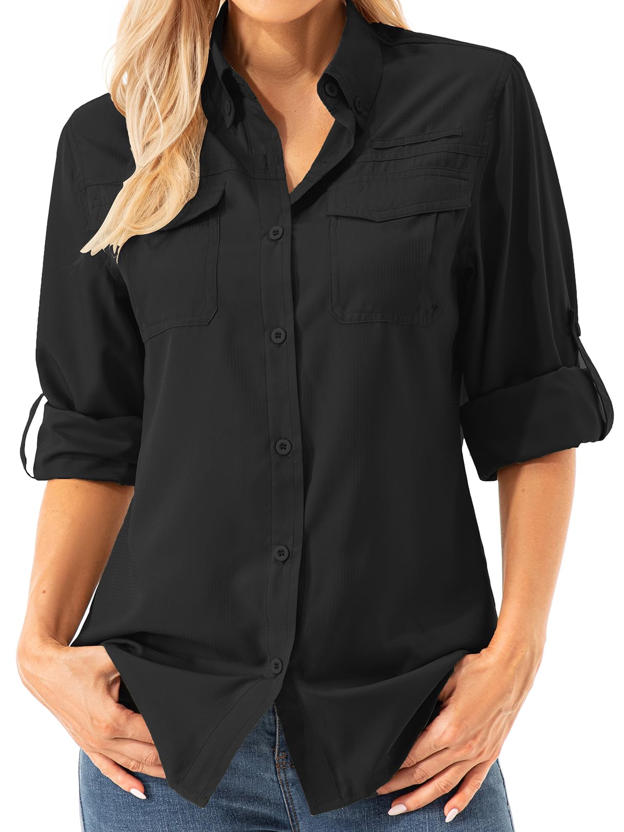 Asfixiado Damen Hemdbluse UV Shirt UPF 50+ Safari Kleidung Wanderbluse Damen Outdoor Cooling Quick Dry Sonnenschutz Langarm Luftiges Hemd