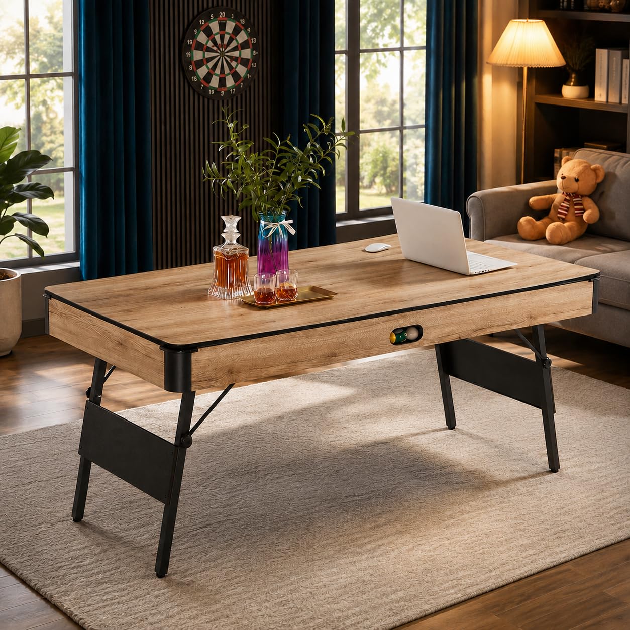 Massivholz Billardtisch, 3-teiliger Billard & Billiardtisch, Multifunktionstisch für Wohnzimmer & Partykeller, mit Esstisch Funktion, Schrägbein, zusammenklappbar (#3953)