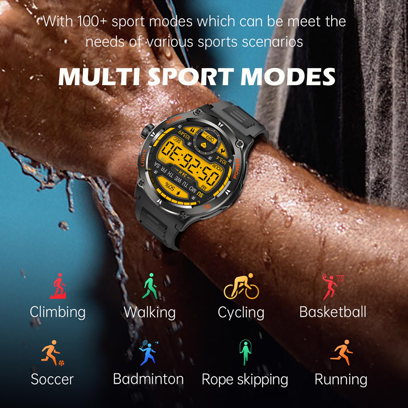 Yihou Reloj inteligente con brújula y linterna, rastreador de actividad militar para Android iOS (respuesta de llamadas Bluetooth/marcación de llamadas), reloj inteligente resistente AI, asistente de