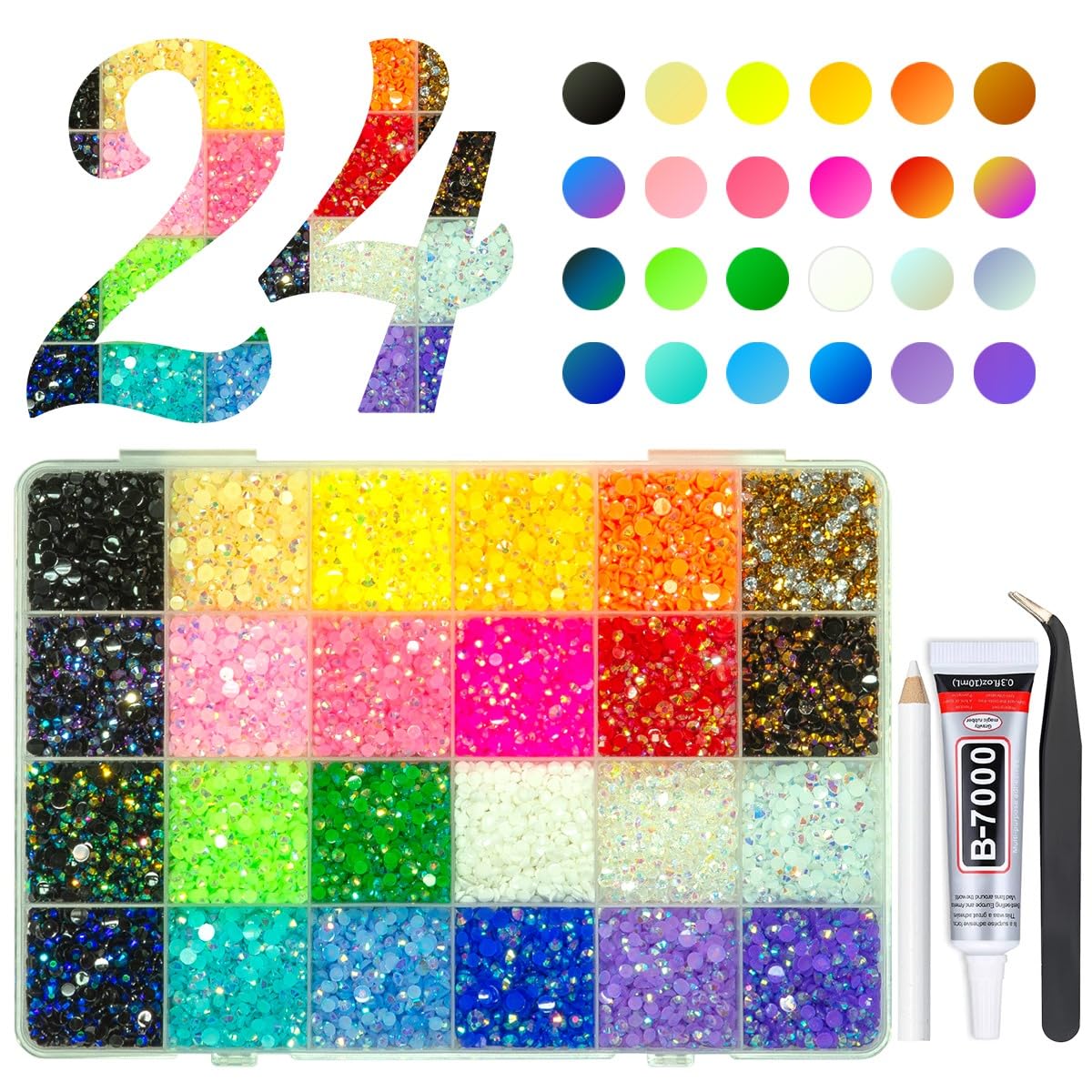 24 Colors Jelly Resin Rhinestones 3mm 4mm Flat Back Rainbow Colorful Non Hotfix AB Gems Diamonds for Nails Eyes Face Makeup Crafts Cup Crafts Crafts