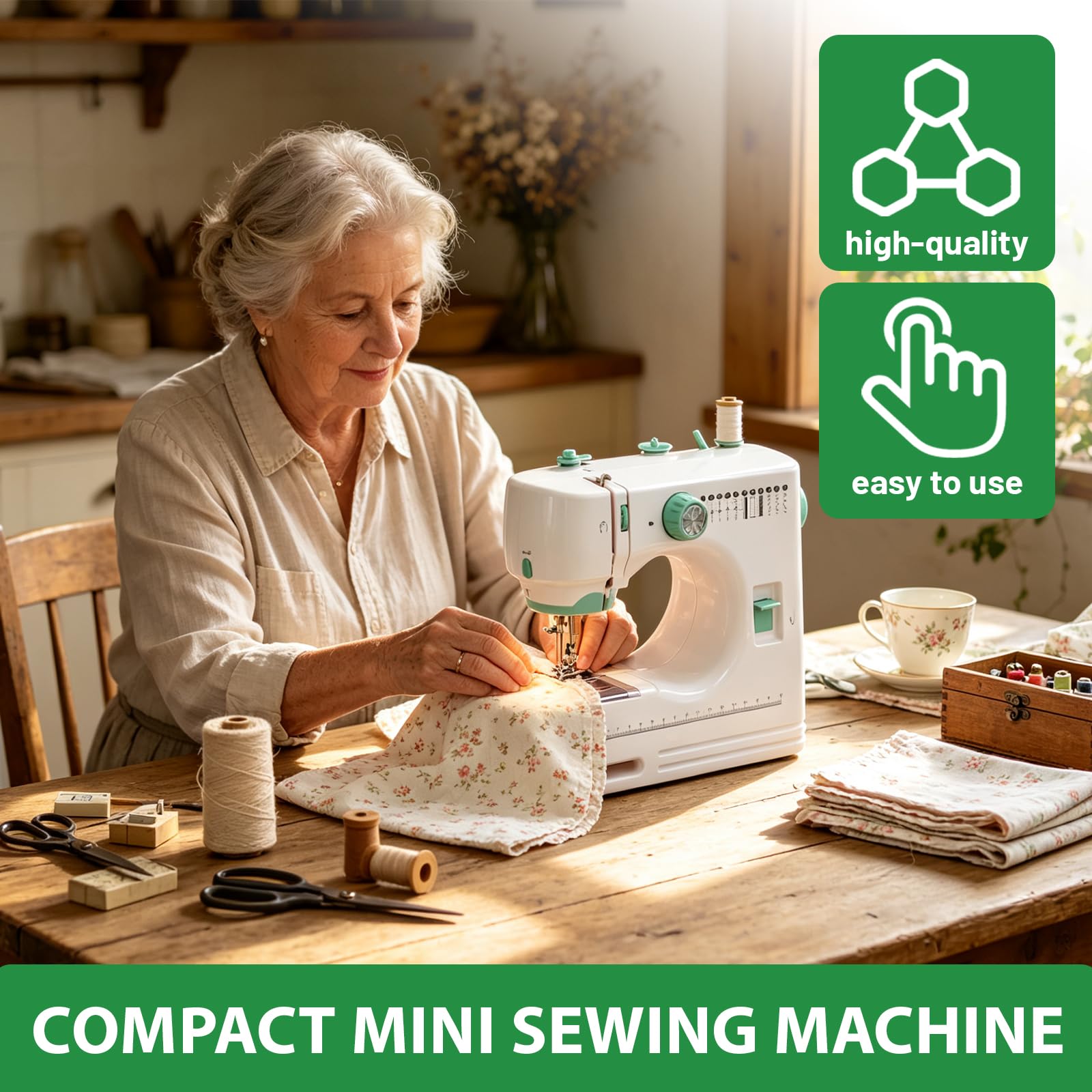 Macchina da cucire elettrica portatile, mini, per principianti e uso domestico, con 42 accessori da cucito, per riparazioni rapide e fai da te