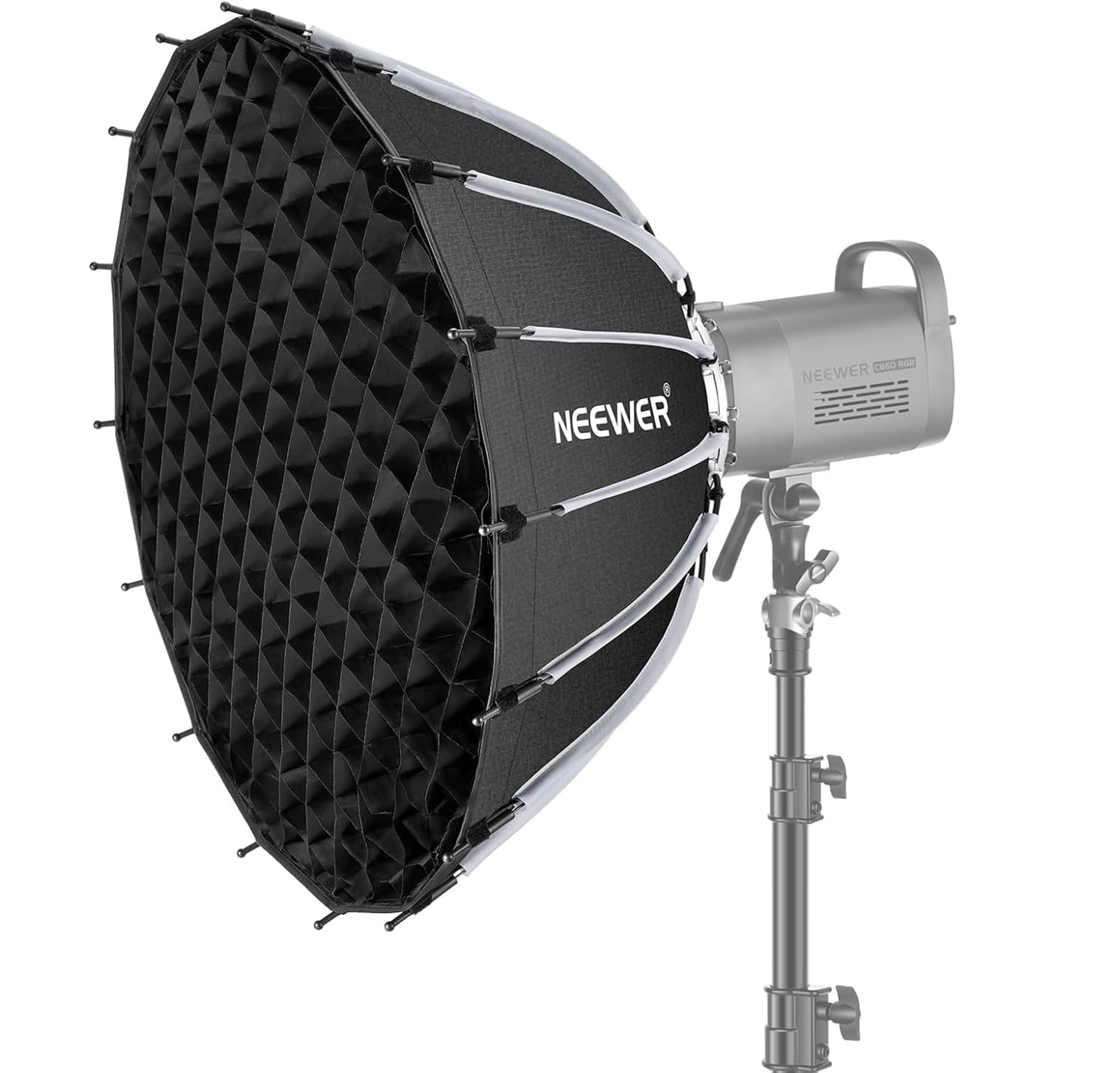 NEEWER Basics Kit Softbox Parabolique, 65cm, Monture Bowens, avec Diffuseurs de Lumière, pour Studio Photo, Enregistrement Vidéo, Streaming, éclairage, Compatible Godox, Aputure, NS37P
