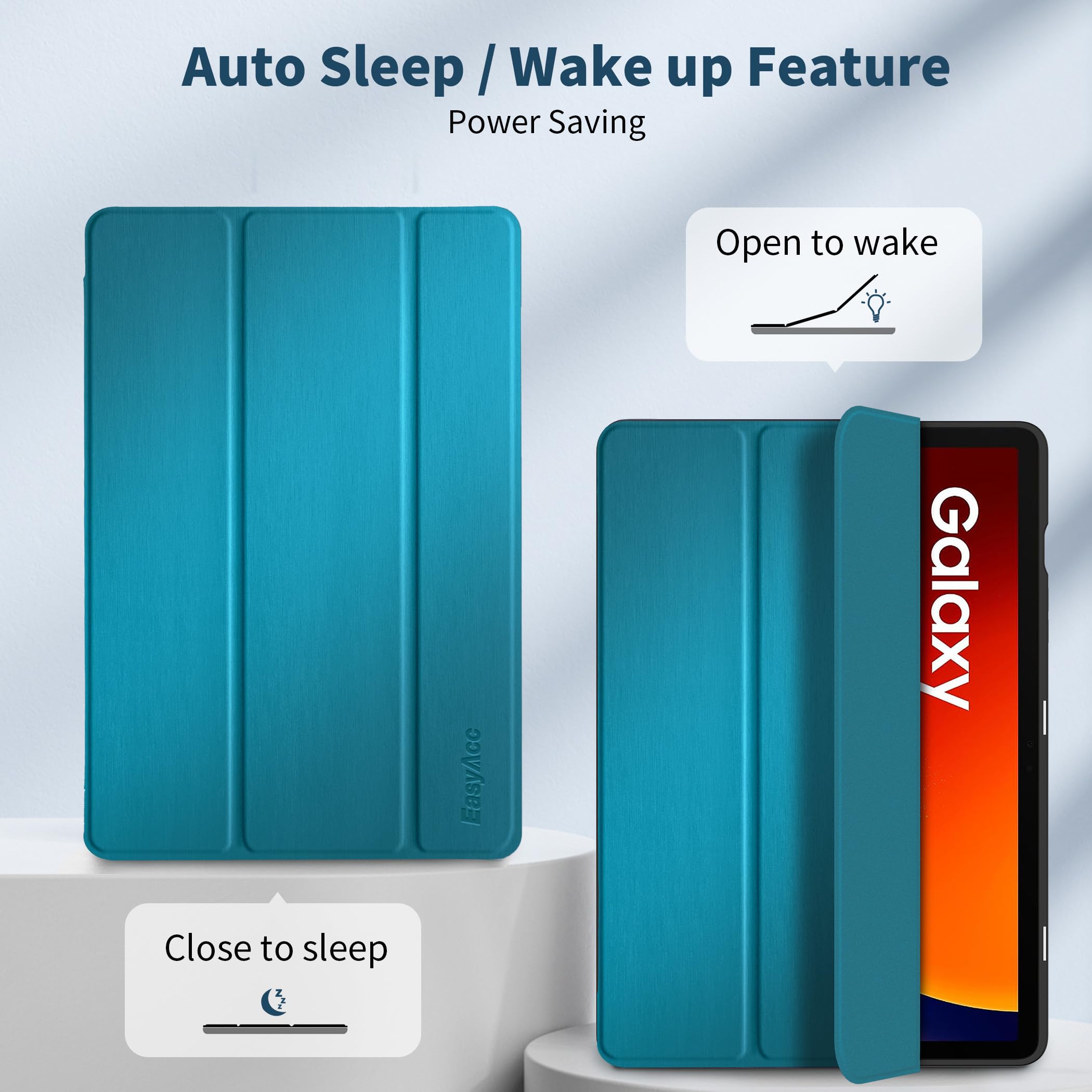 EasyAcc Custodia Cover Compatibile con Samsung Galaxy Tab S9 FE/S9 2023 11 Pollici con Cover Leggero Supporto in Pelle PU Case,SM-X710 (Wi-Fi)/SM-X716B (5G Global)/SM-X718U,Blu Pavone