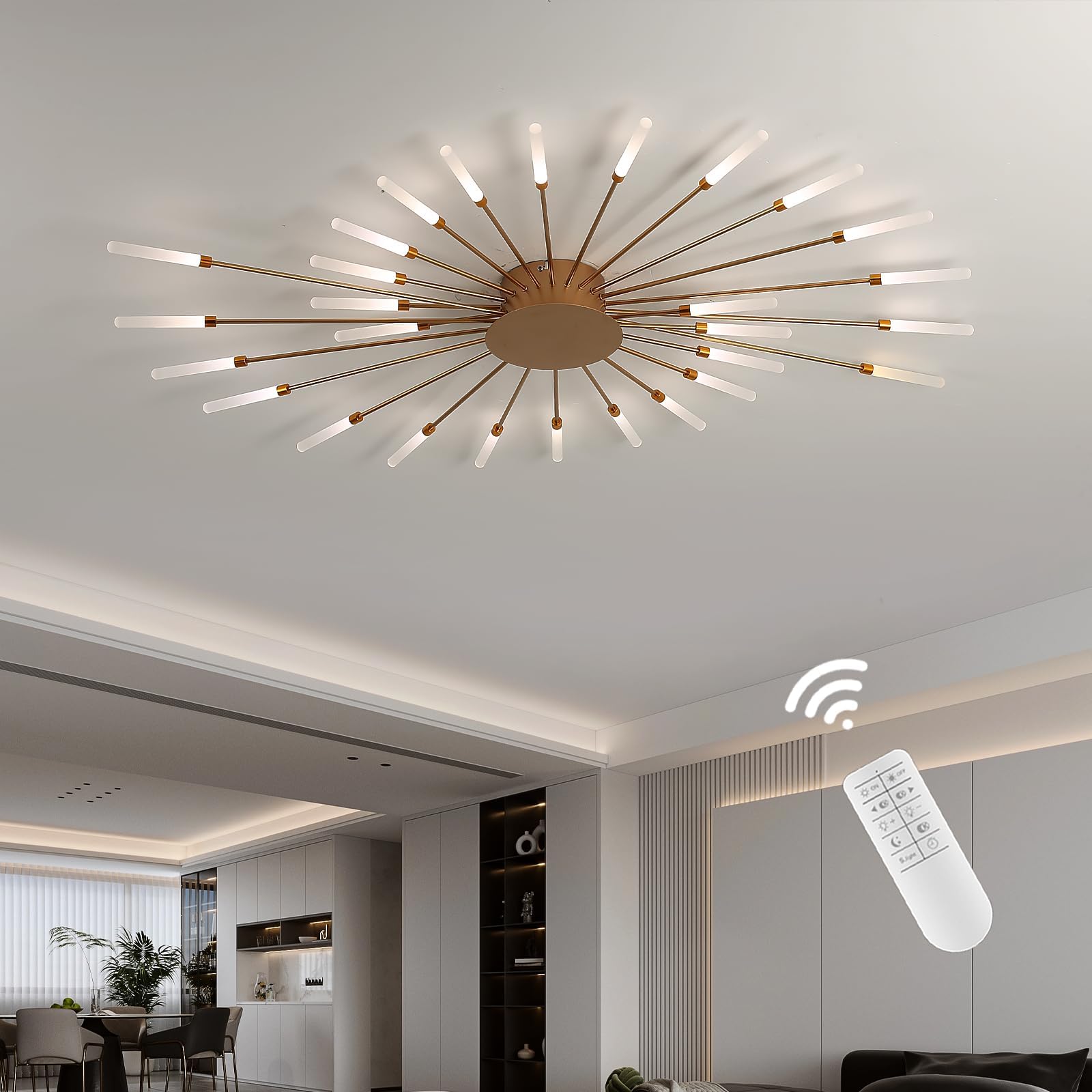 LáMpara De Techo Led Moderna,28 Cabezales IluminacióN De Techo De Montaje Semiempotrado Regulable,LáMparas Doradas,Luces De Techo Para Dormitorio,Sala De Estar,Comedor,3000K-6000K Con Control Remoto
