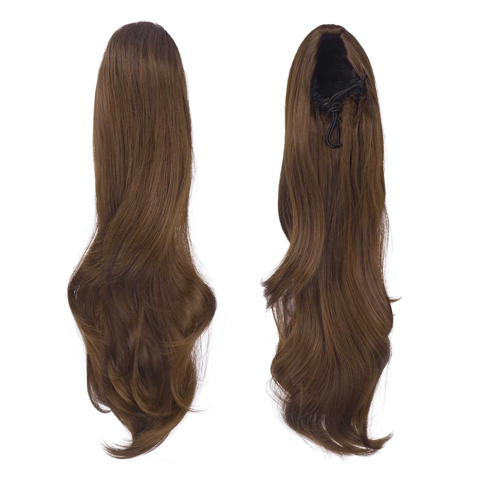 FESHFEN Coda Capelli Extension con Coulisse, Naturali Ondulati Lunga Ricci Posticci Sintetici Marrone Multiplo Coda Cavallo Extensions Posticci Capelli per Donna, 50 cm