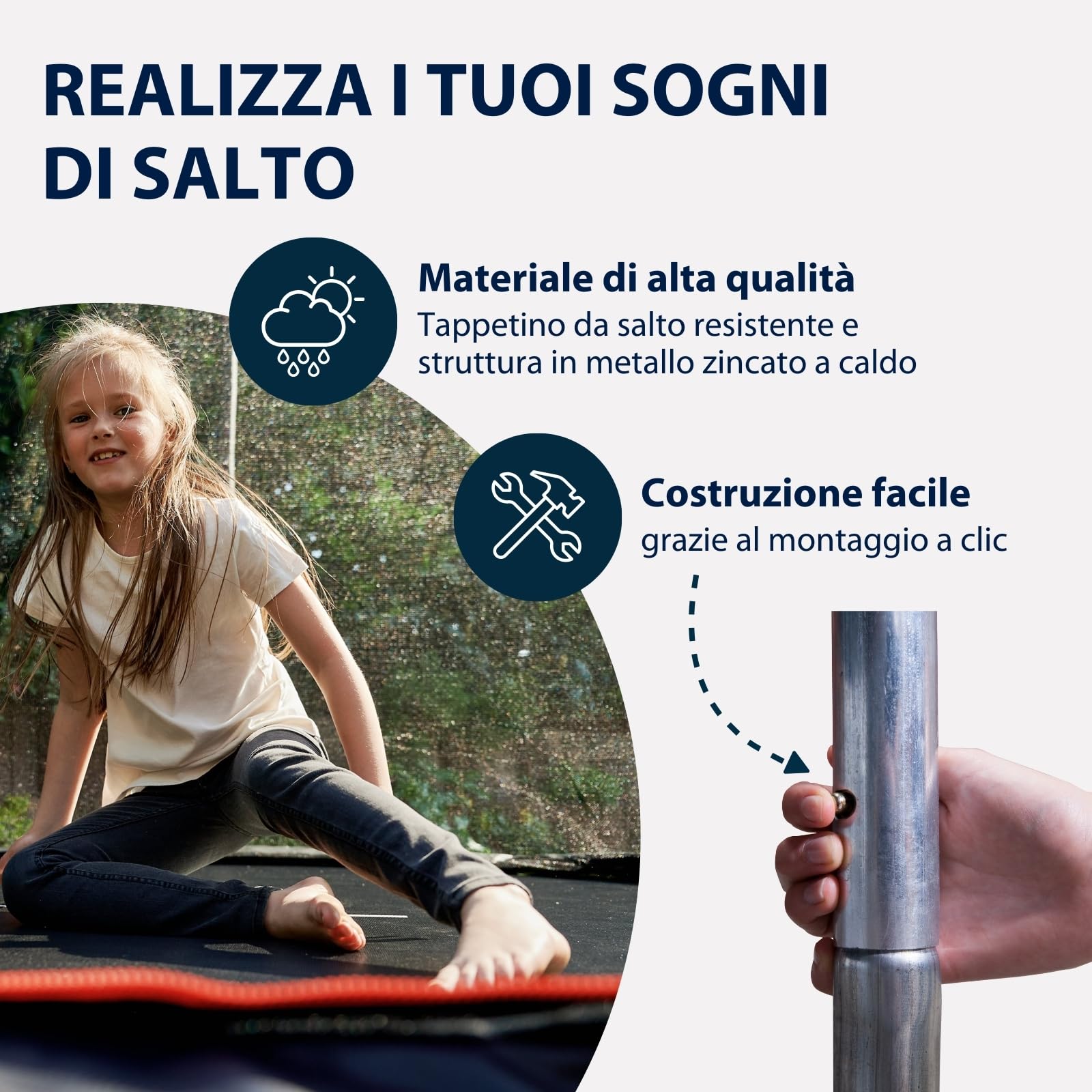HUDORA Trampolino First 300V - trampolino da esterno con rivestimento dei bordi e rete di sicurezza - trampolino da giardino per bambini e adulti - trampolino di qualità