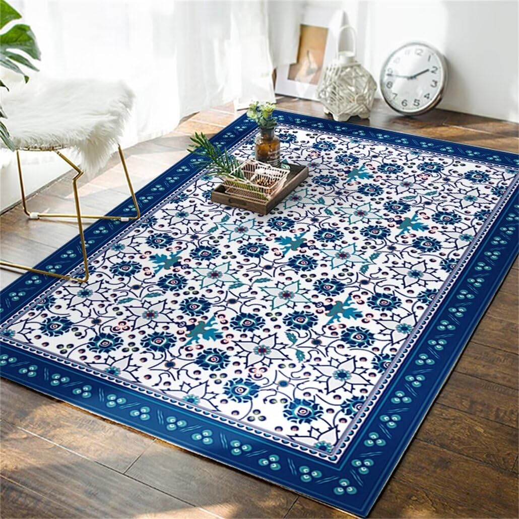 Tapis de chambre doux et lavable grand format bleu 200x300