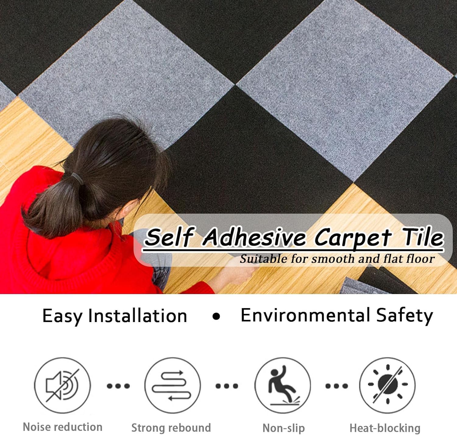 Dalles de Moquette for la Maison Dalles de Moquette Auto-adhésives polyvalentes 12X12 Pouces, insonorisées, à décoller et à Coller, faciles à Installer, Tapis de Sol antidérapant, 24 pièces | Apricot
