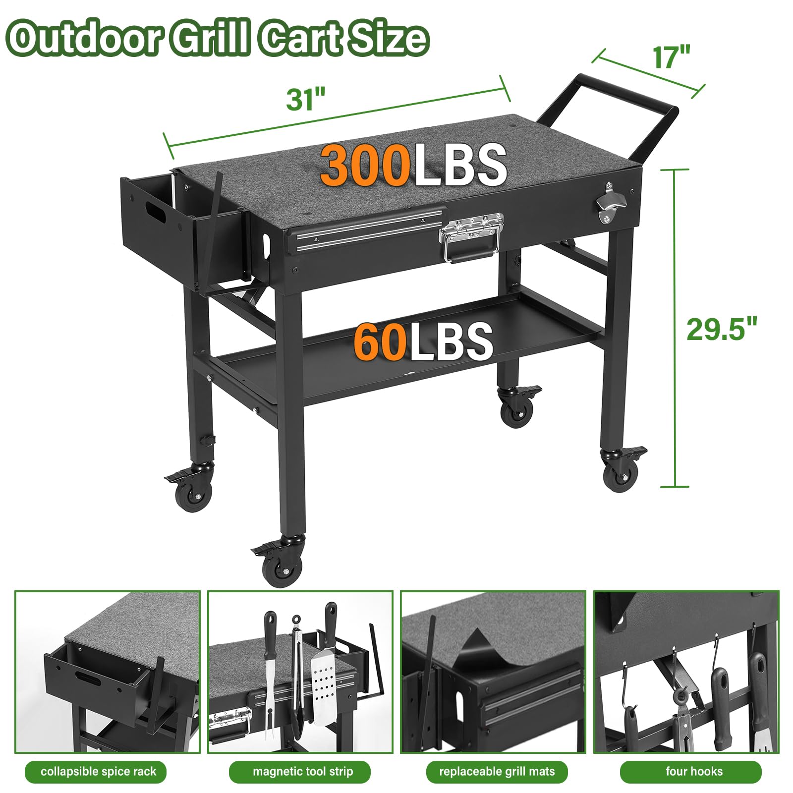 Raweao Supporto Griglia per Ninja OG701, Carrello Barbecue per Esterno, Forno Pizza con Tavolino in Metallo, Pieghevole per Ninja Woodfire