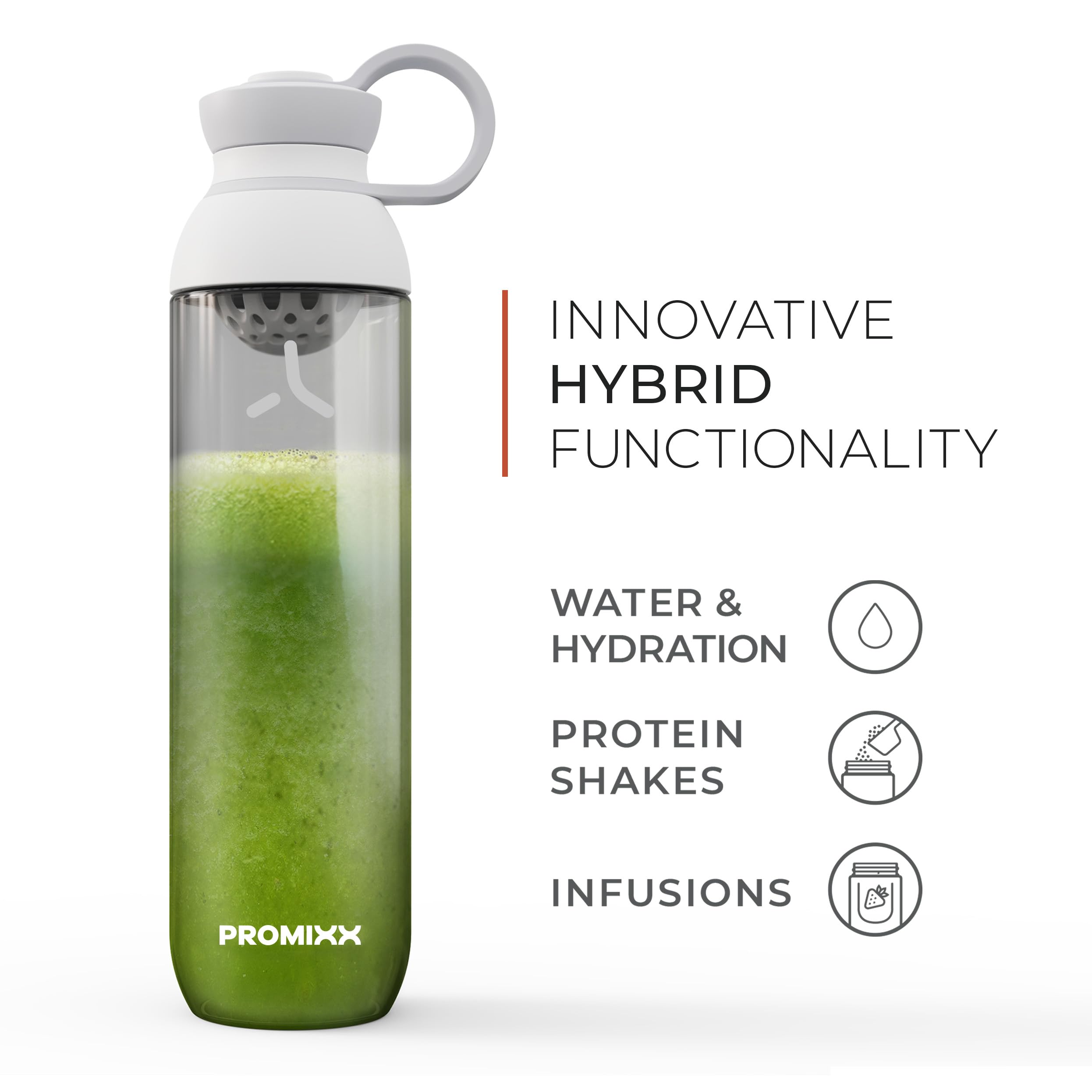 Promixx FORM Protein Shaker Bottle for Protein Shakes Infusions and Hydration - Durable Gym Shaker Bottle, Leakproof Lid, Odourless - 760ml / 26oz (Graphite Gray)