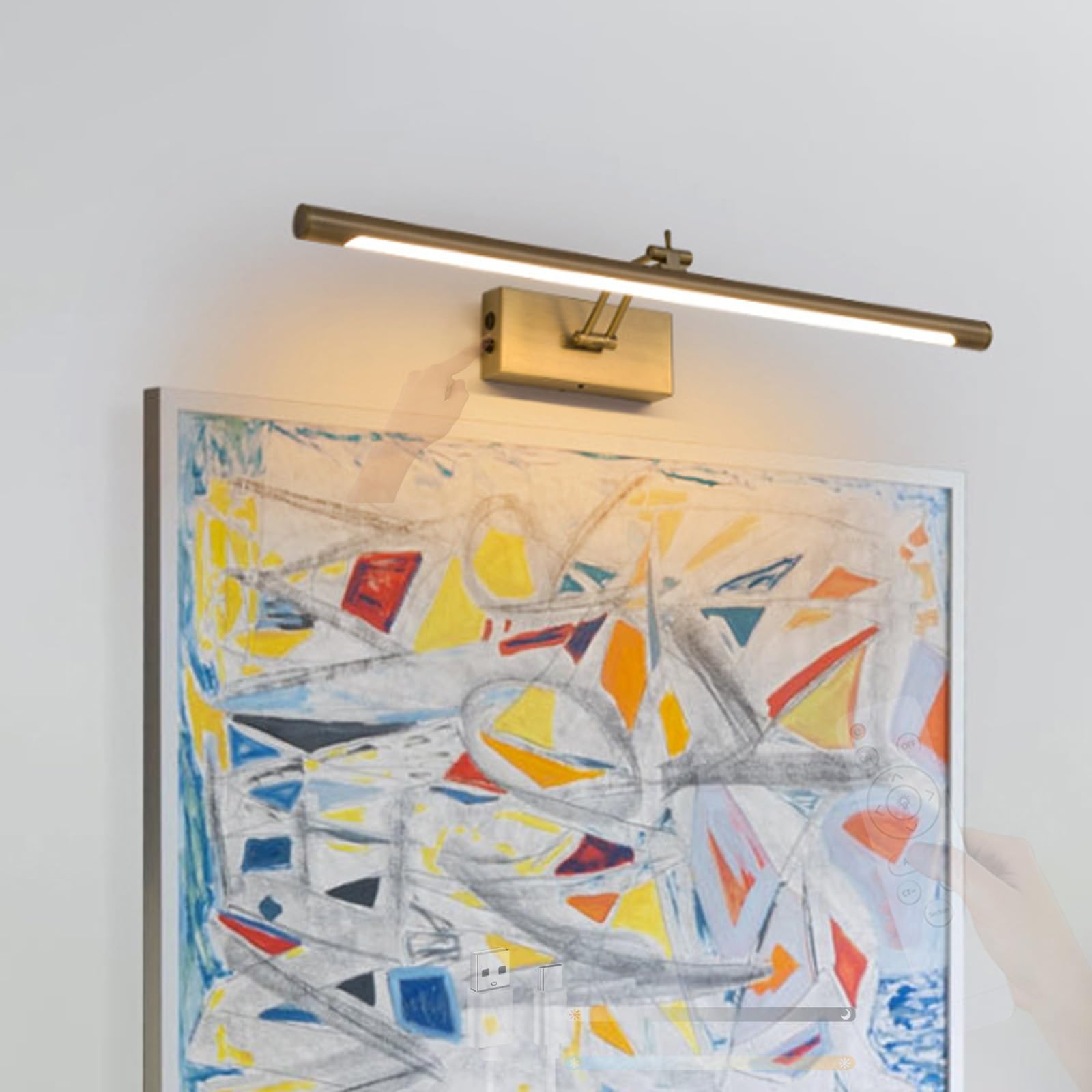 LED Bagno Specchio Lampada da Parete con Telecomando Dimmerabile Luce da Parete USB Ricaricabile con Interruttore Applique da Parete 350° Rotazione per Camera da Letto (Bronzo,60cm)