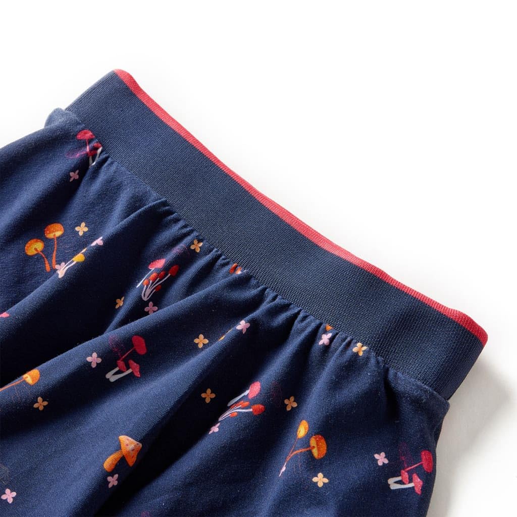 Gonna per bambini blu navy, motivo fungo, in morbido cotone, elastan, elastico in vita, pieghe plissettate, per anni, lavabile in lavatrice