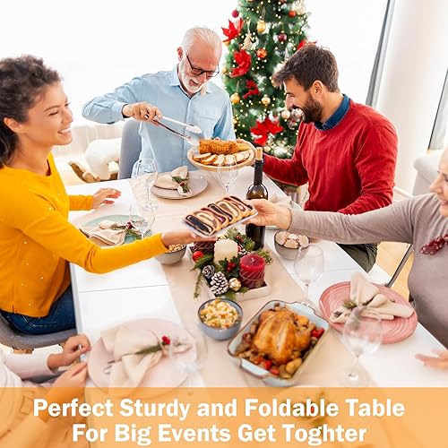 Miniatura 2 de Mesa plegable de 8 pies (30 x 96 pulgadas), mesa de picnic resistente para interiores y exteriores con asa de transporte, mesa plegable de plástico