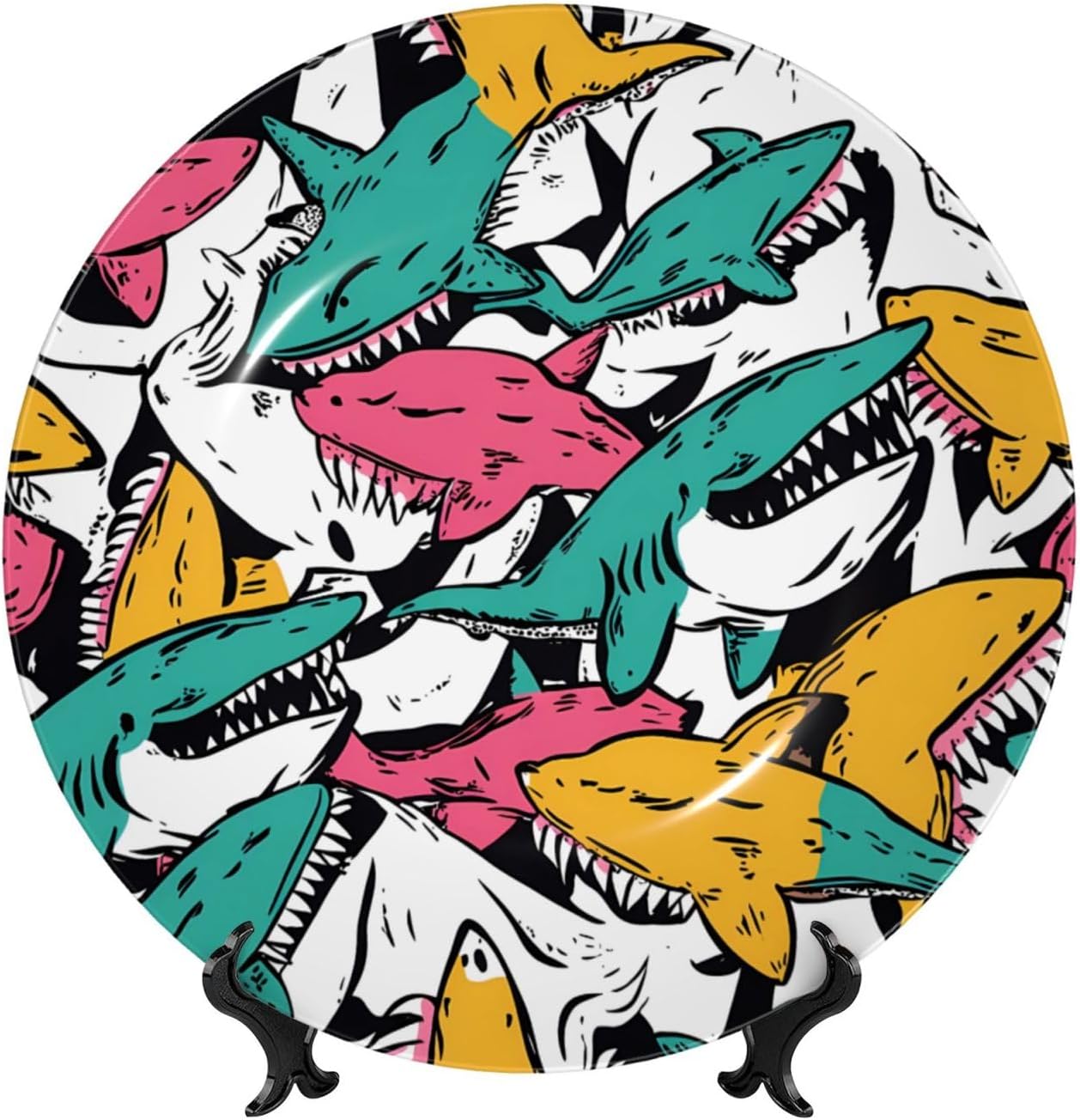 Angry Shark Style Ceramic Plate Display Home Display With Stand Wall Hanging Plate For Home Decor 10 Inch