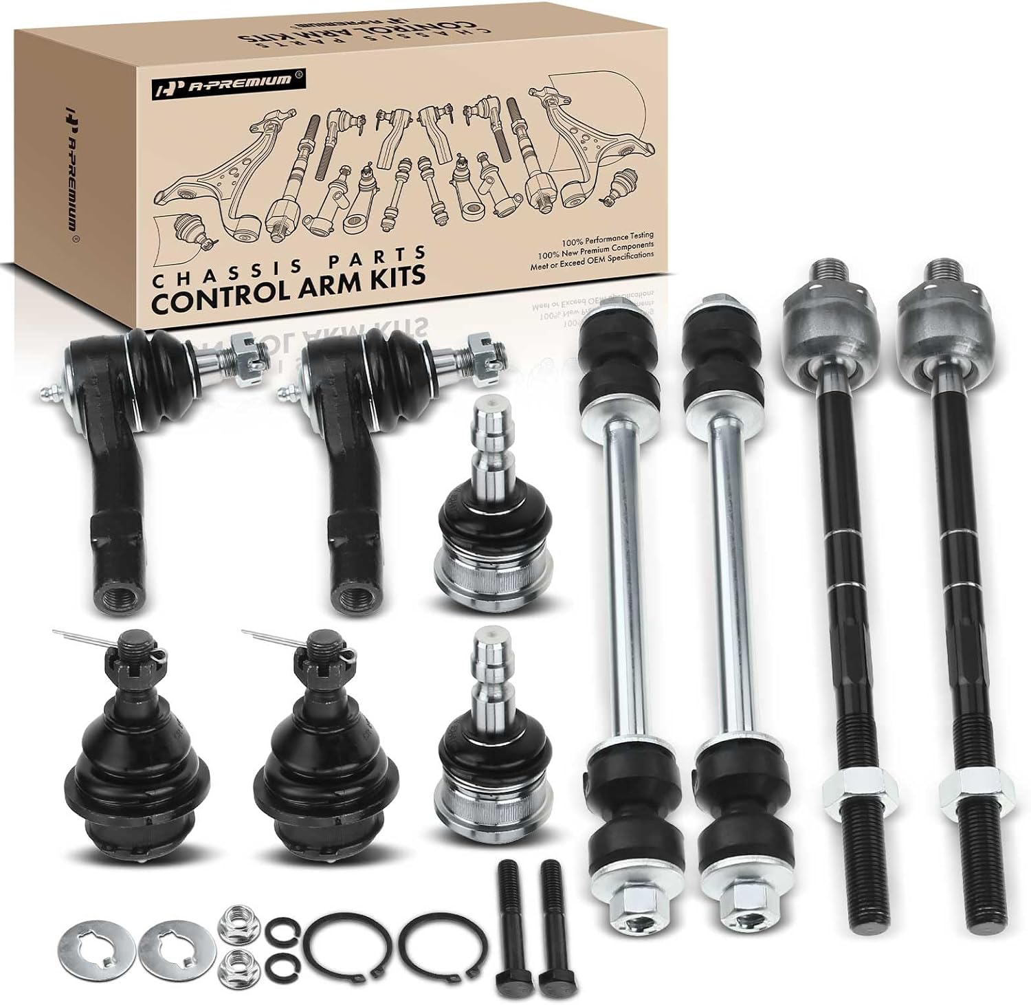 A-Premium Set of 10, Front Sway Bar Link, Upper Lower Ball Joint, Inner Outer Tie Rod End, Compatible with Ford Ranger 1998-2001, Mazda B2500 1999, B3000 1998-2001, B4000 1998-2001