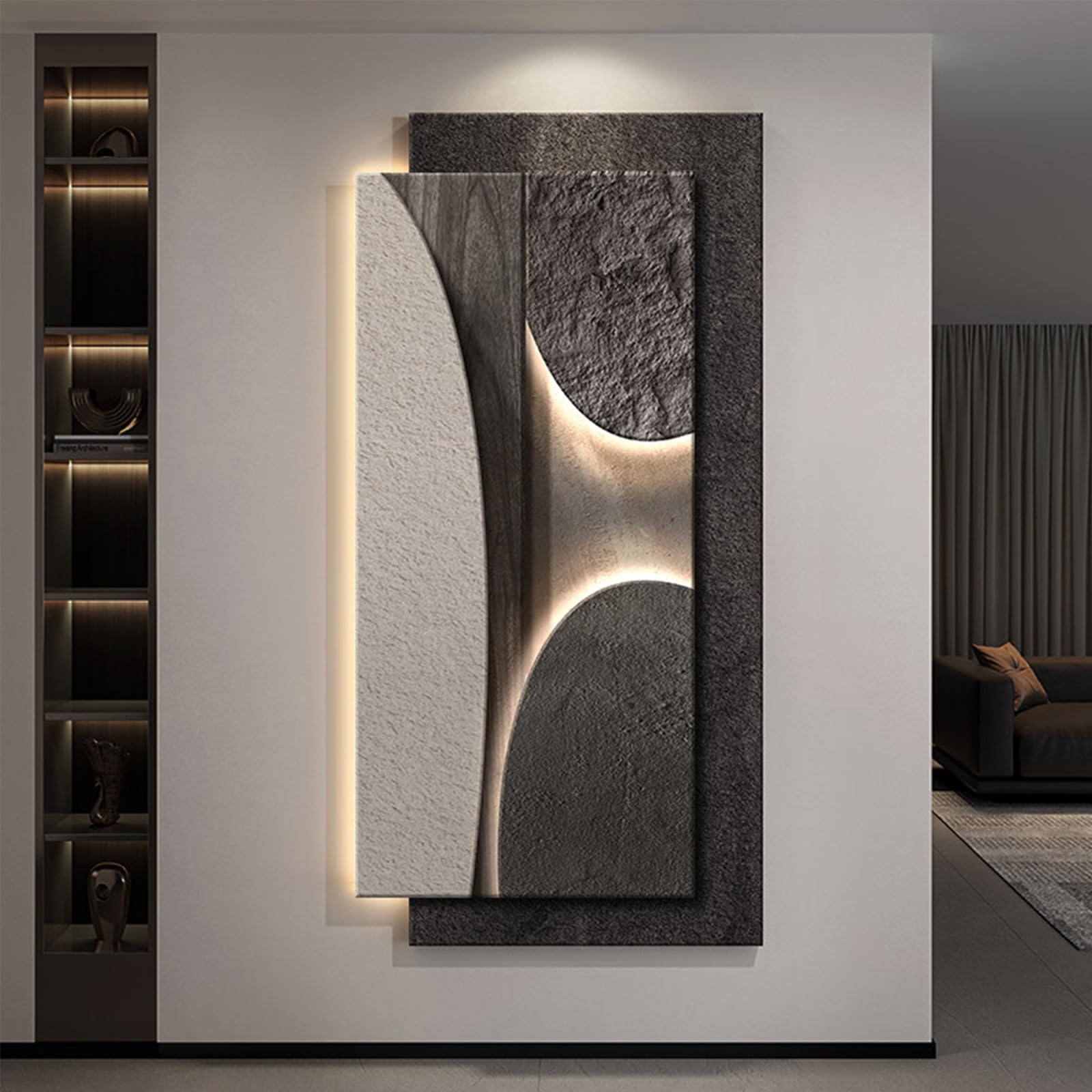 PGZMDTWI 3D Sandstone Remote LED Modern Abstract Sculpture,Living Room Entryway Hallway Accent Wall Décor(A,40 * 80CM .8 * 31.5IN)