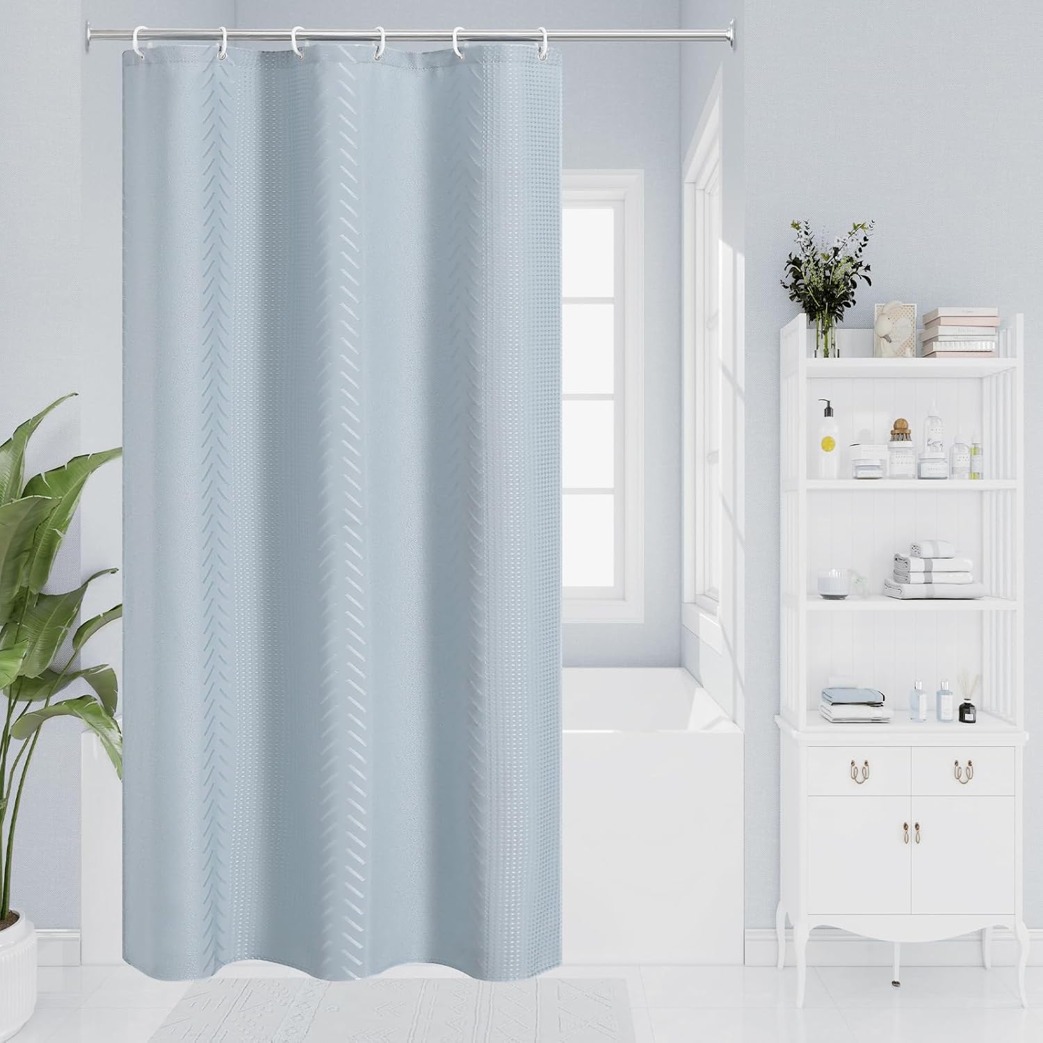 3D Embossed Pattern Shower Curtain, Simple and Chic Pattern Vintage Curtain for Bathroom, Waterproof Fabric Shower Curtains with Hooks, 72 W x 72 H, Sage