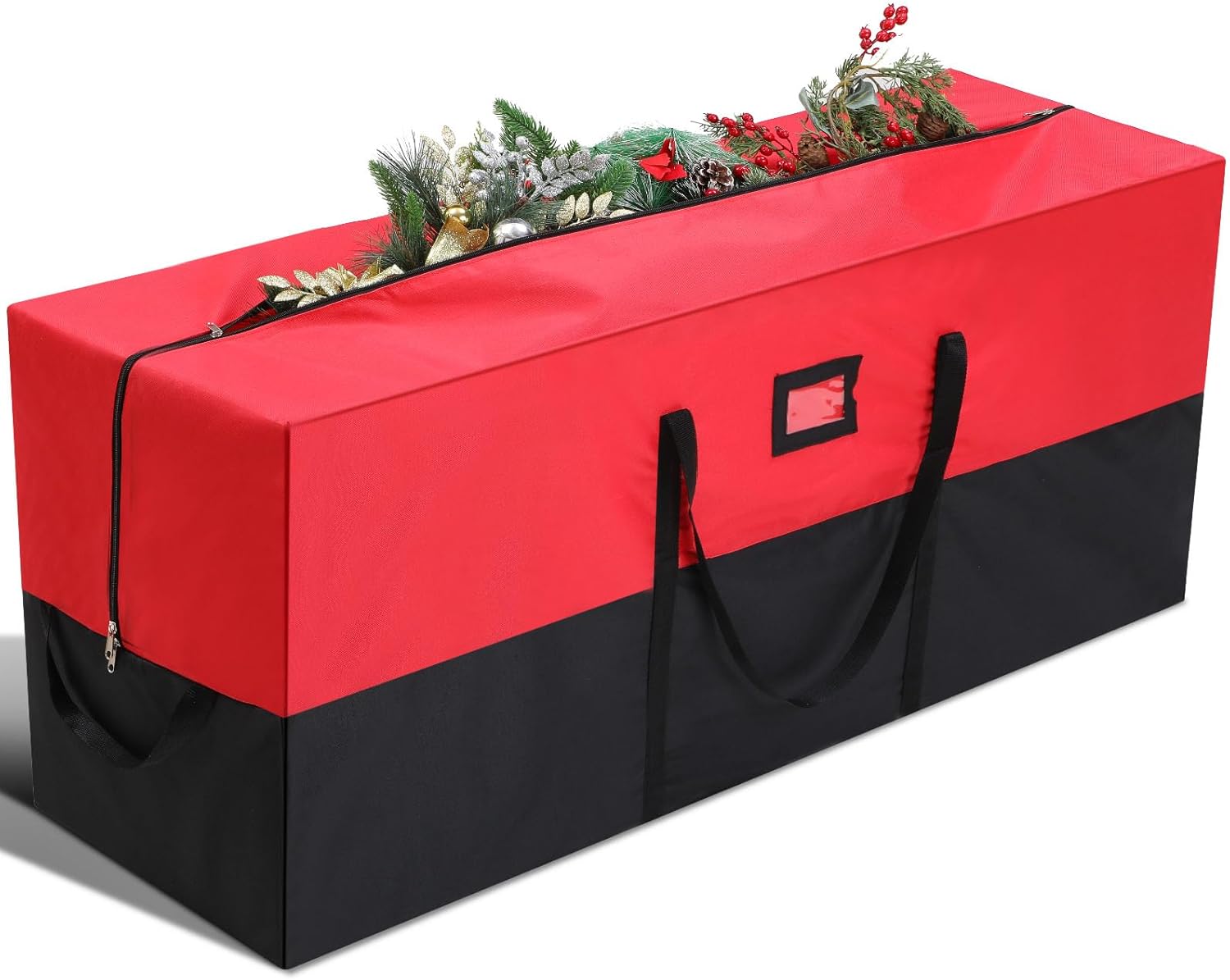 Large Heavy Duty Christmas Tree Storage Bag Waterproof Christmas Tree Storage Box with Handles Xmas Bin for Holiday Disassembled(Red, Black,9 ft) 9 Ft Red, Black