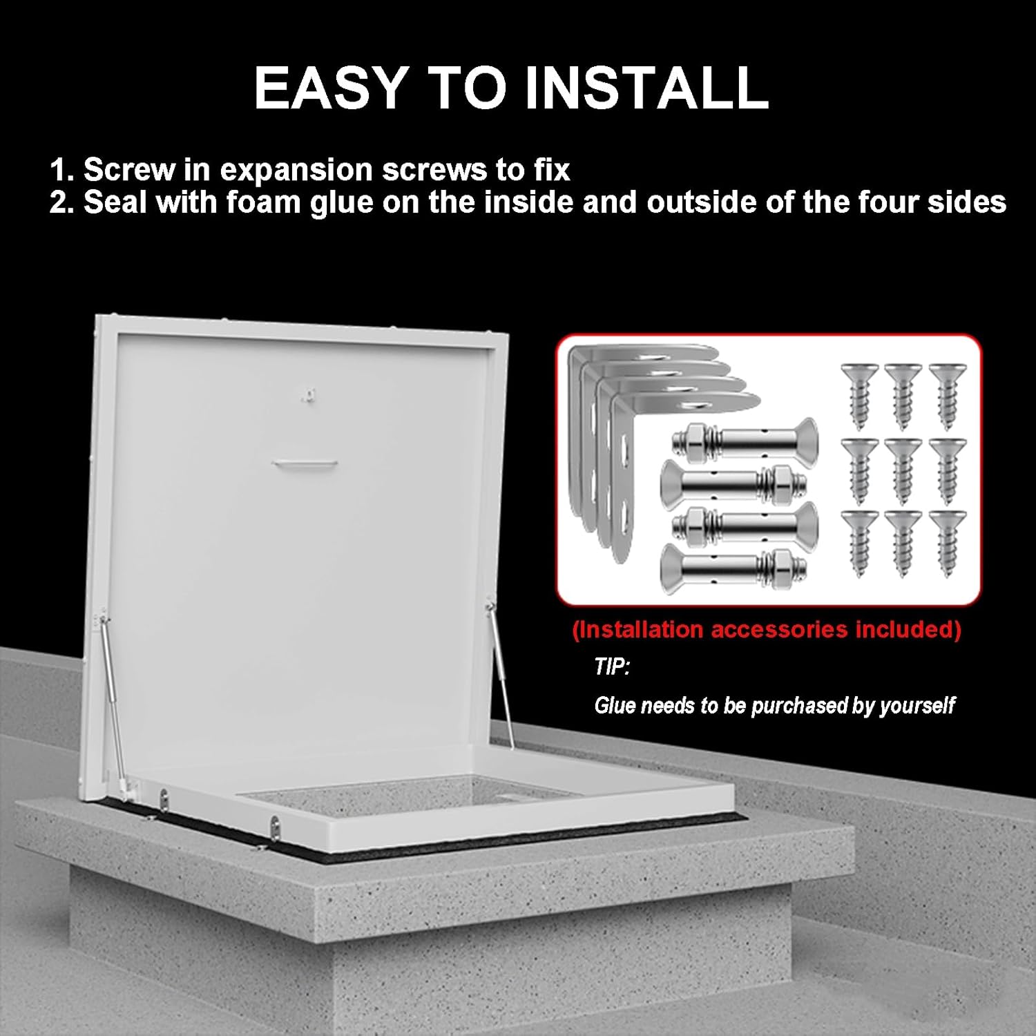Roof Access Hatch Security Door, Metal Attic Skylight Cover with Door Latch, Maintenance Hatch Roof for Factory, Warehouse, Commercial Property, Residential(50x50cm)