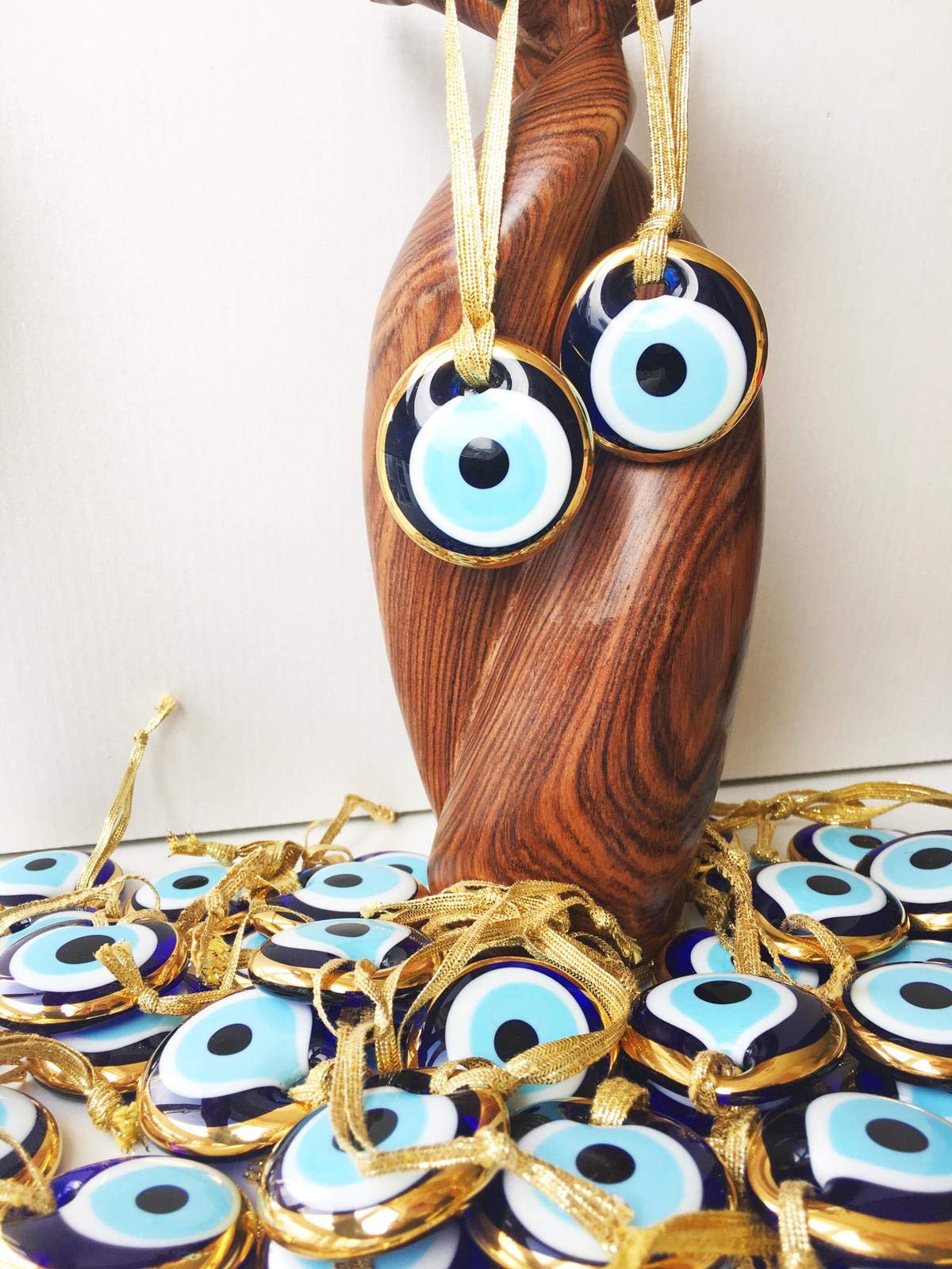 Gold - Silver Evil Eye Glass Beads, 1.7" (4.5cm), malocchio Evil Eye Wall Hanging, Gold Evil Eye Charm, car Rear Mirror Charm, Greek Eye, Ojoturco, Turkish Evil Eye, Nazar (Gold - 10 PCS)