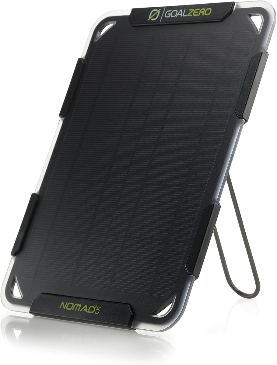 Nomad 5 Solar Panel, Small, Lightweight, 11500 BT204 | Built-In Adjustable Kickstand, Ideal for Charging Flip Power Banks, USB Solar Charging on the Go