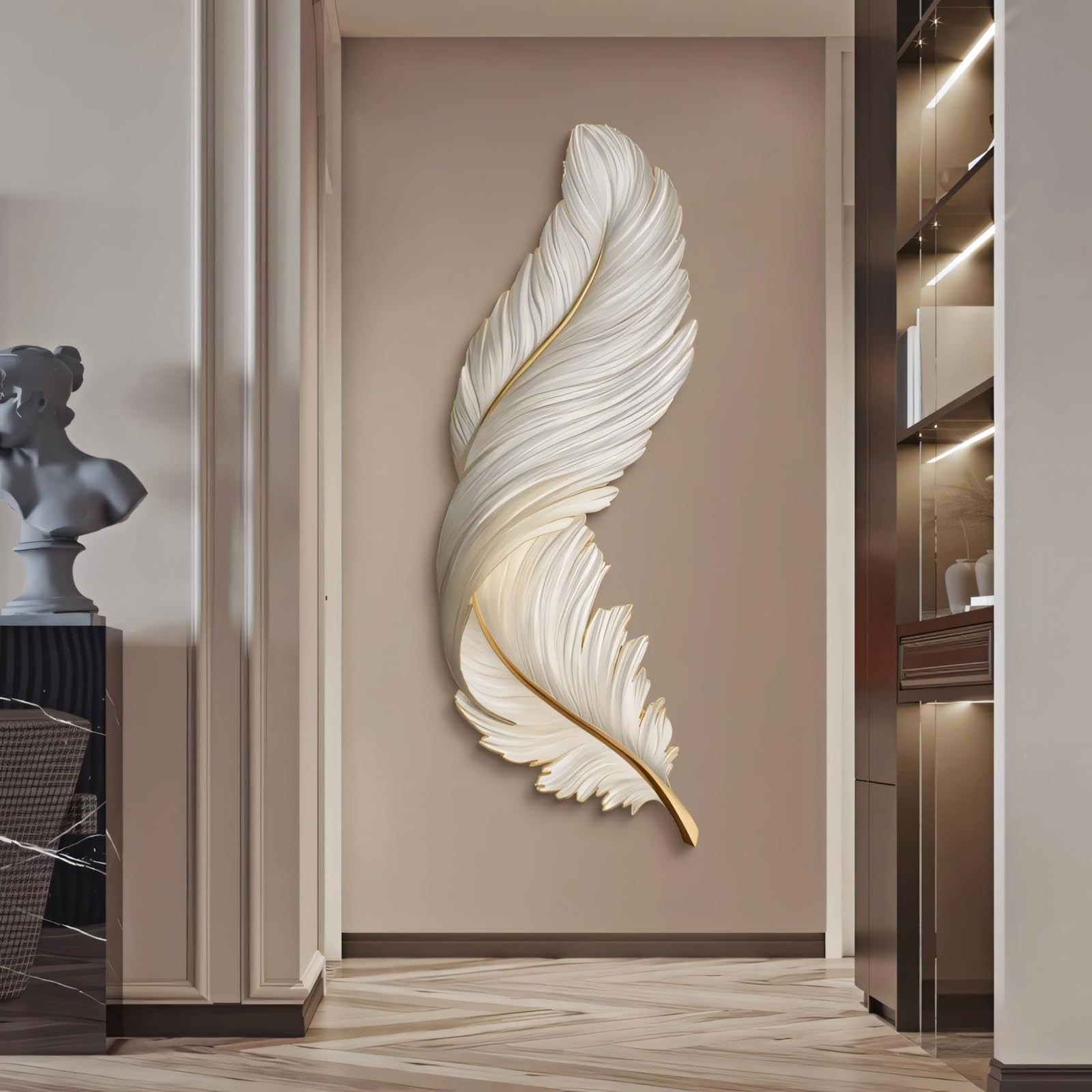AVANISE Feather Wall Decor,Feather Wall Hanging Decoration,Wall Decor Living Room Wall Art for Living Room & Bedroom(60 * 180cm-without lights)